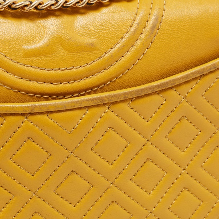 Tory Burch Yellow Leather Small Fleming Crossbody Bag For Sale at 1stDibs