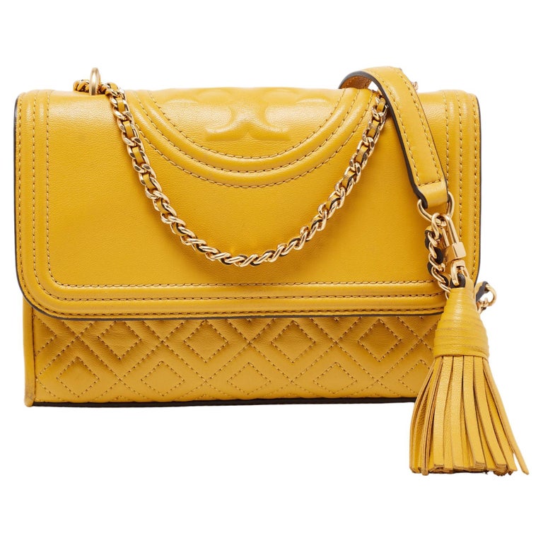 Tory Burch Yellow Leather Small Fleming Crossbody Bag For Sale at 1stDibs