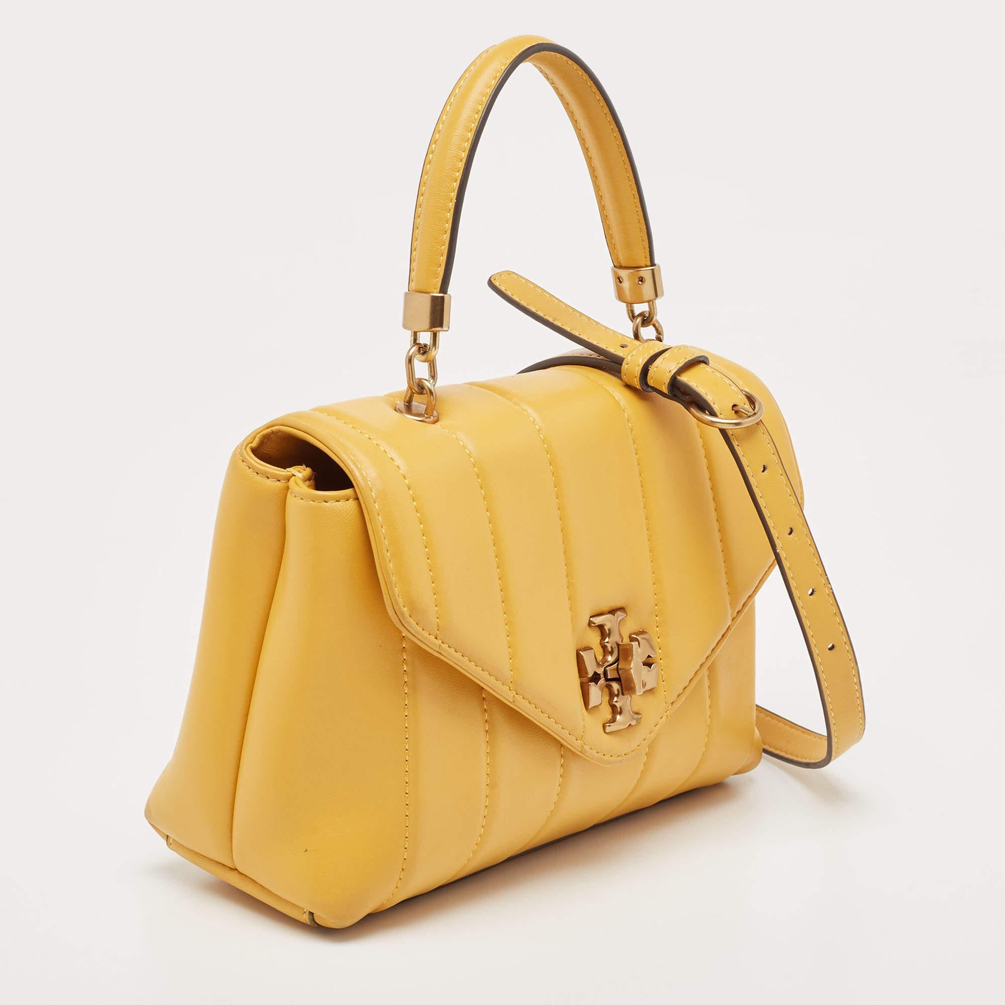 Tory Burch Yellow Quilted Leather Kira Top Handle Bag In Fair Condition In Dubai, Al Qouz 2