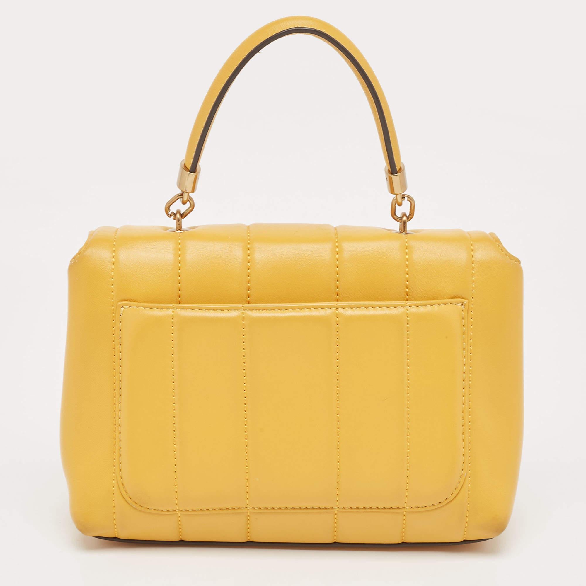 Women's Tory Burch Yellow Quilted Leather Kira Top Handle Bag