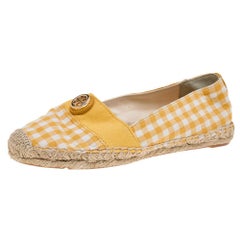 Tory Burch Espadrille plates en tissu et toile vichy jaune/blanc taille 37,5