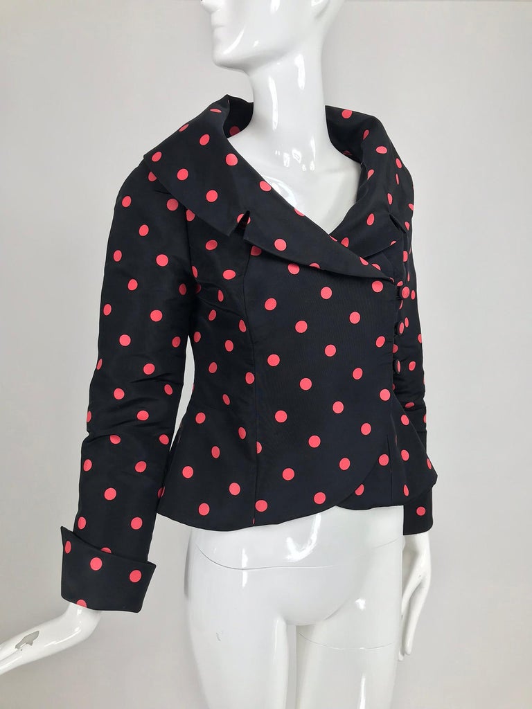 Tosca Couture Black and Red Dot Silk Taffeta Jacket For Sale at 1stDibs