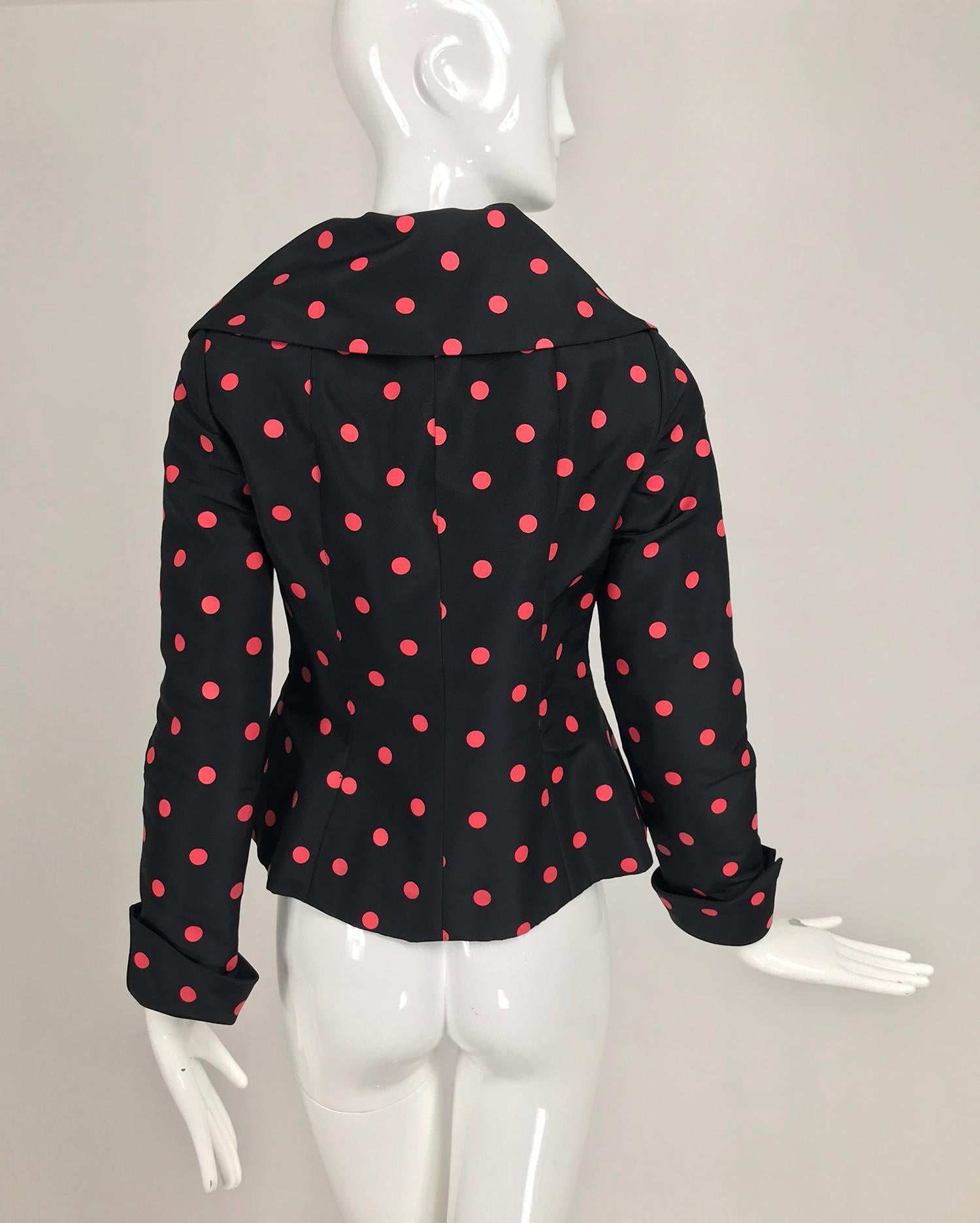 Tosca Couture Black and Red Dot Silk Taffeta Jacket  In Good Condition In West Palm Beach, FL