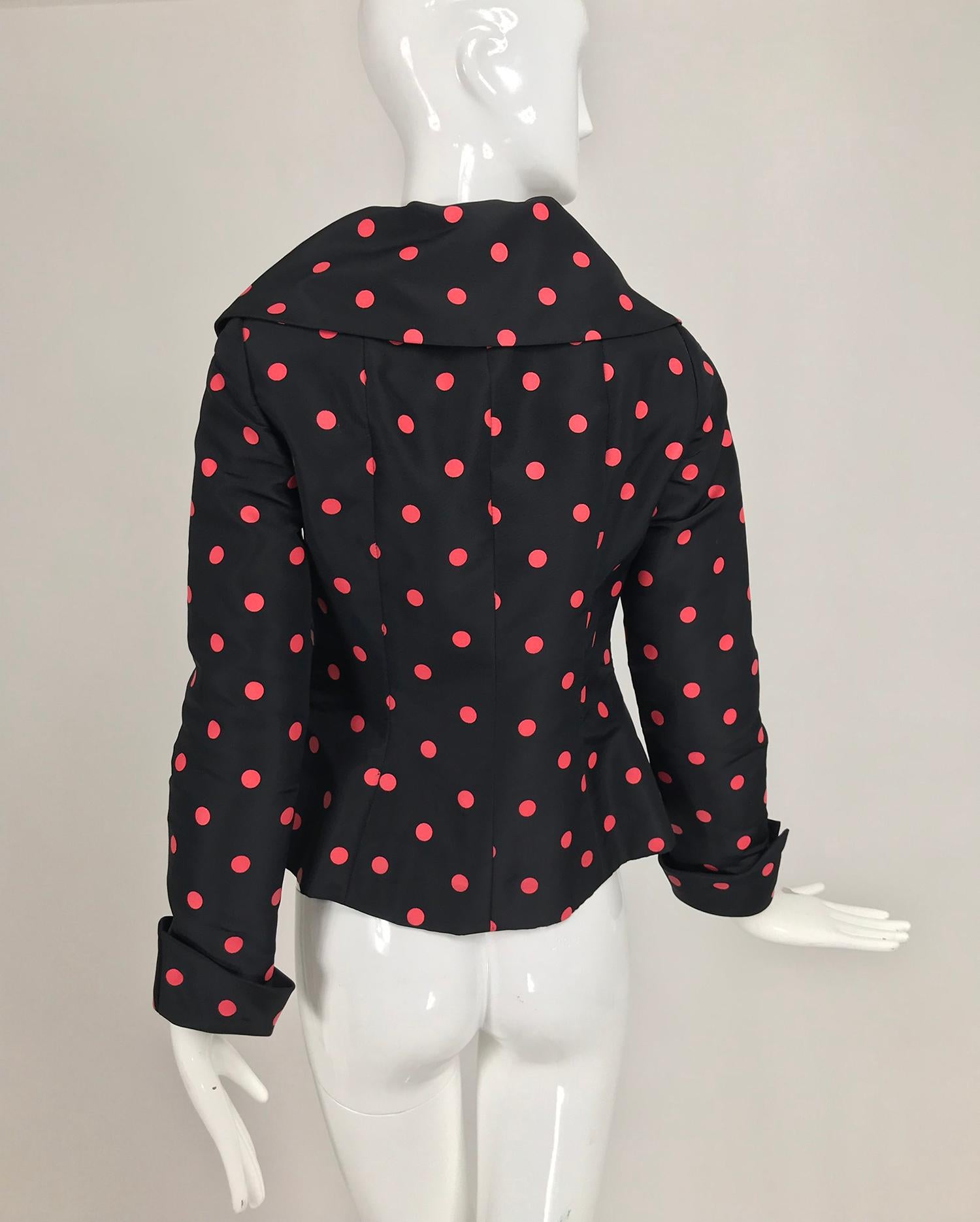 Women's Tosca Couture Black and Red Dot Silk Taffeta Jacket 