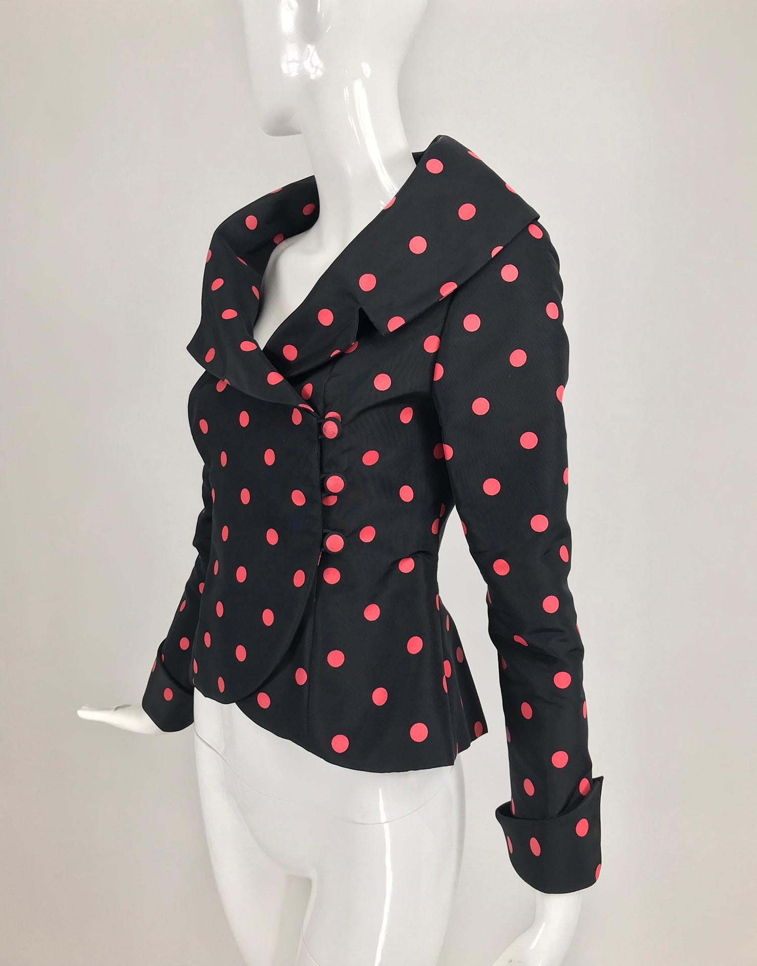 Tosca Couture Black and Red Dot Silk Taffeta Jacket  1