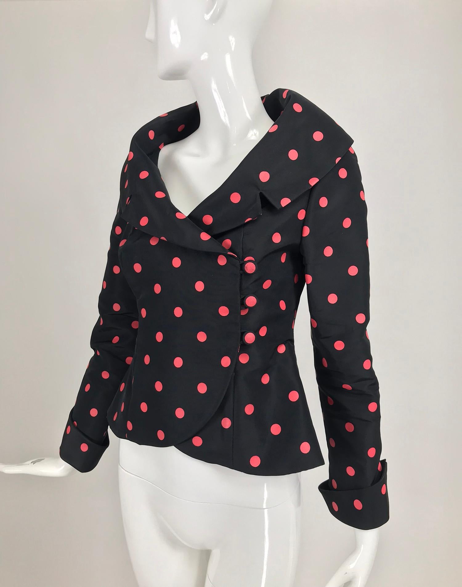 Tosca Couture Black and Red Dot Silk Taffeta Jacket  2