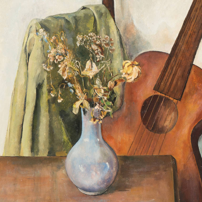 „Stillleben mit Gitarre“, Art-Déco-Künstlerin, National Academy of Design, ASL – Painting von Tosca Olinsky