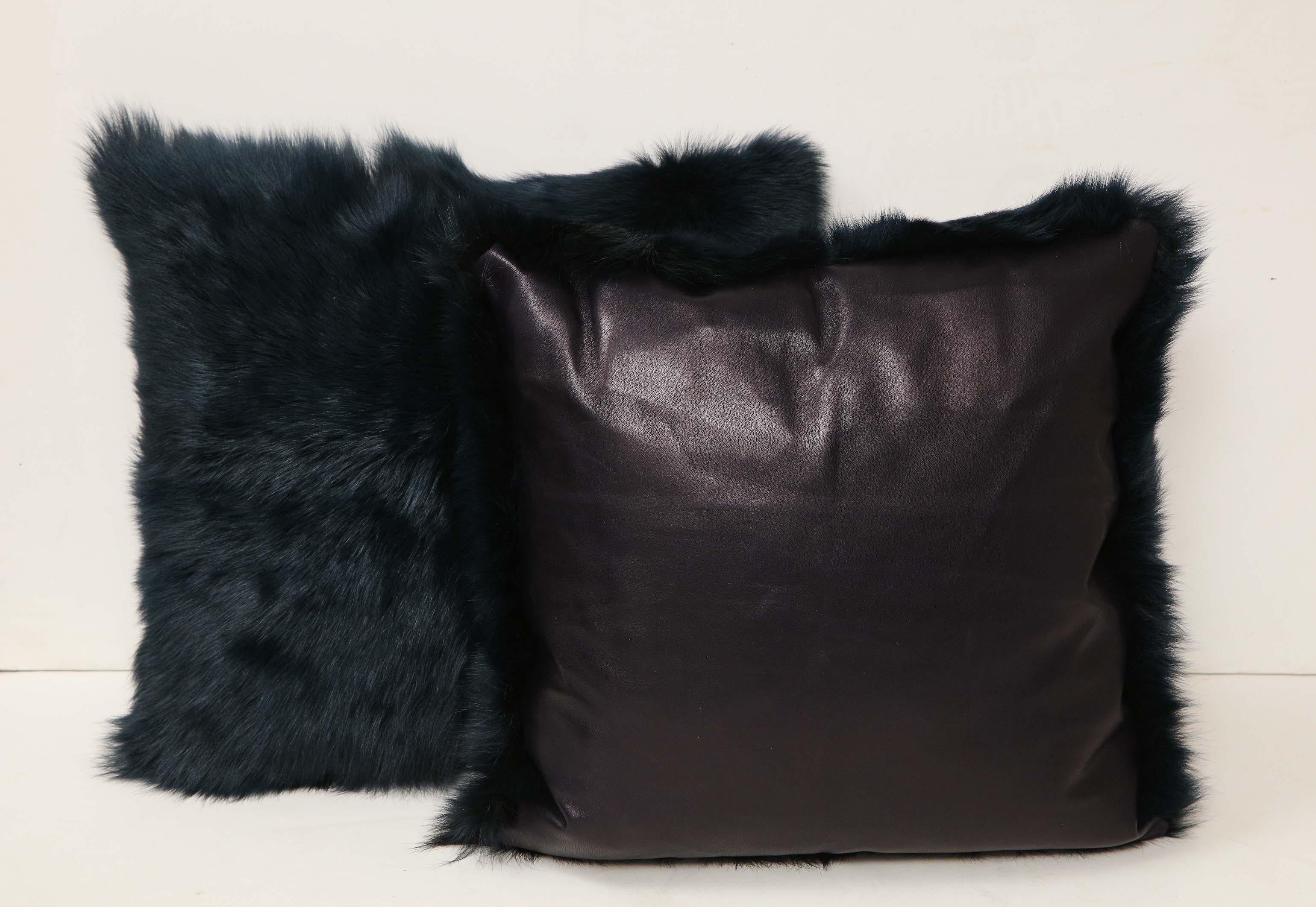 American Toscana Long Hair Shearling Pillow in Deep Forest Color For Sale