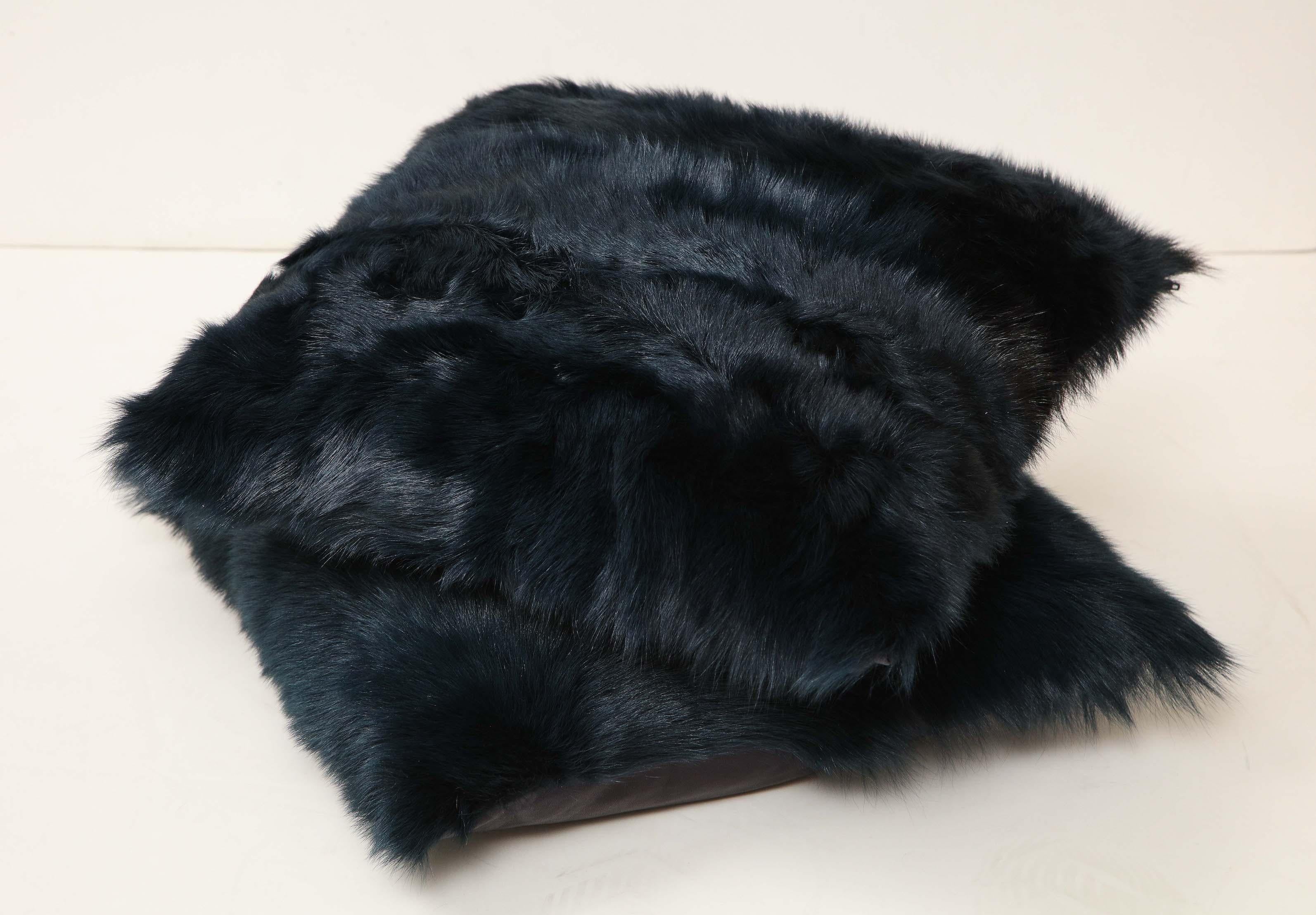 Toscana Long Hair Shearling Pillow in Deep Forest Color In New Condition For Sale In New York, NY