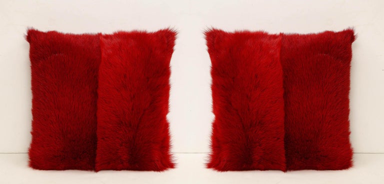 American Custom Toscana Long Hair Shearling Pillow in Red Color For Sale