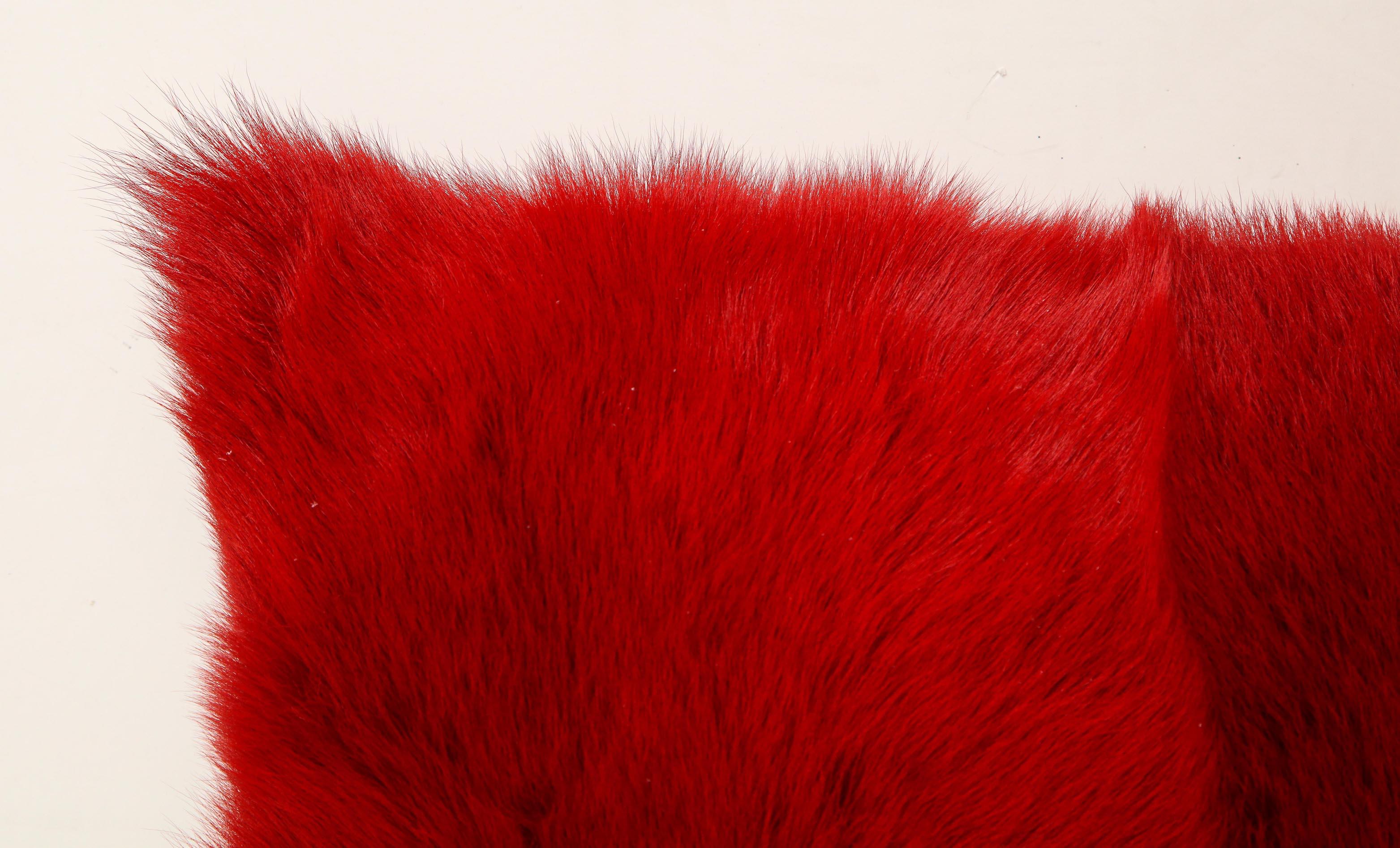 Modern Custom Toscana Long Hair Shearling Pillow in Red Color For Sale