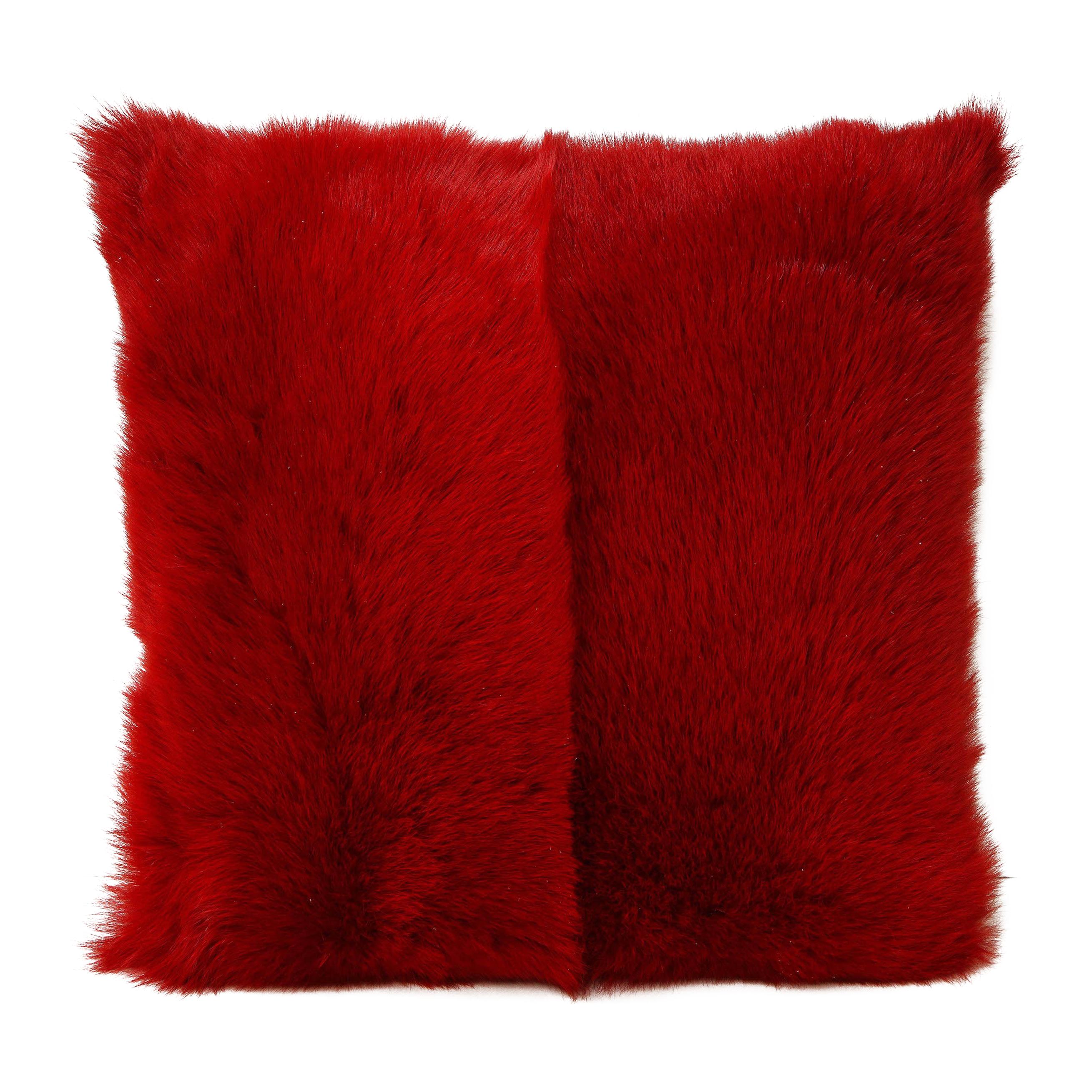 Coussin en peau de mouton Toscana à poils longs sur mesure de couleur rouge