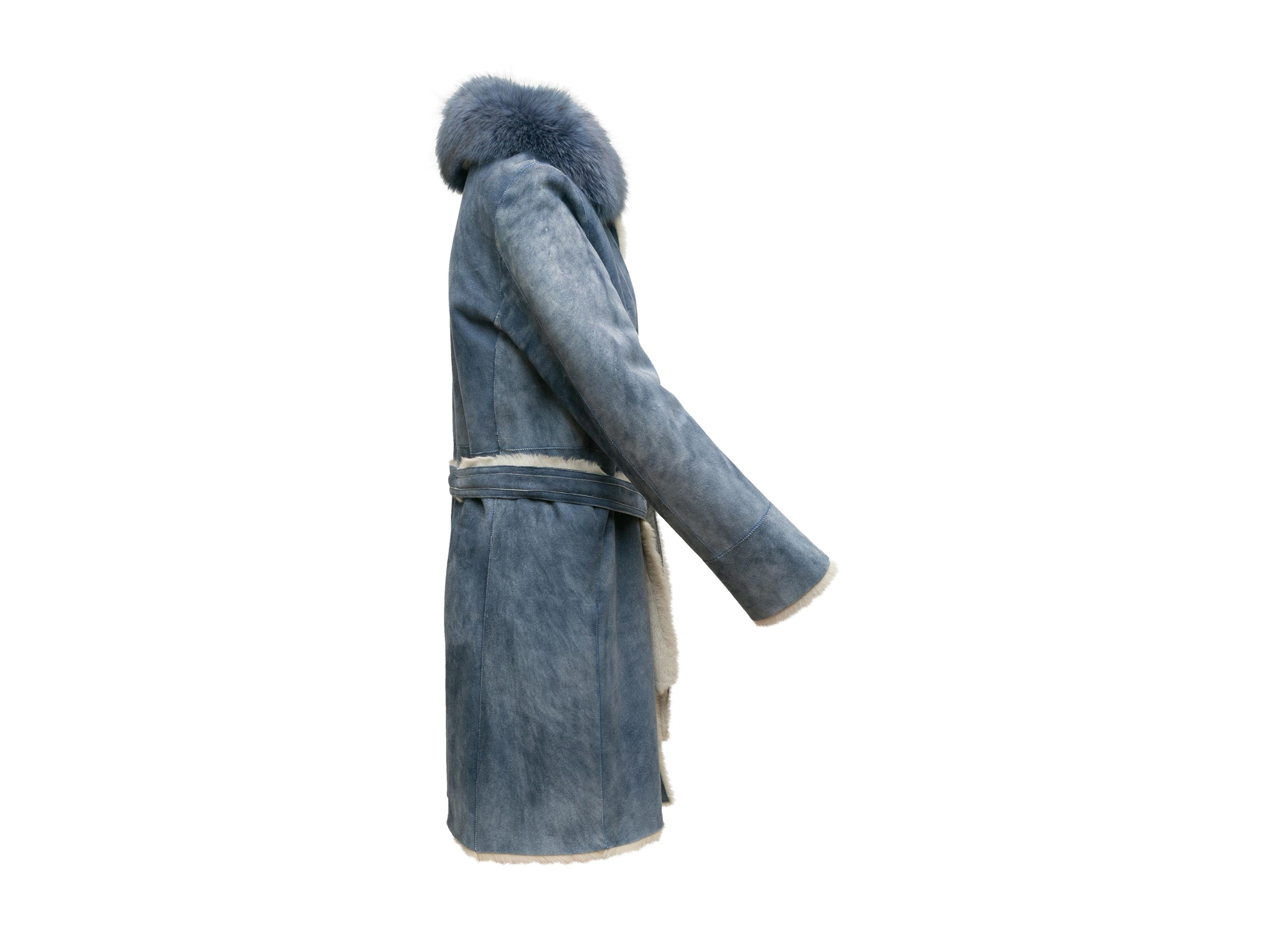 Gray Toscana Reversible Blue & White Shearling & Fox Fur Coat