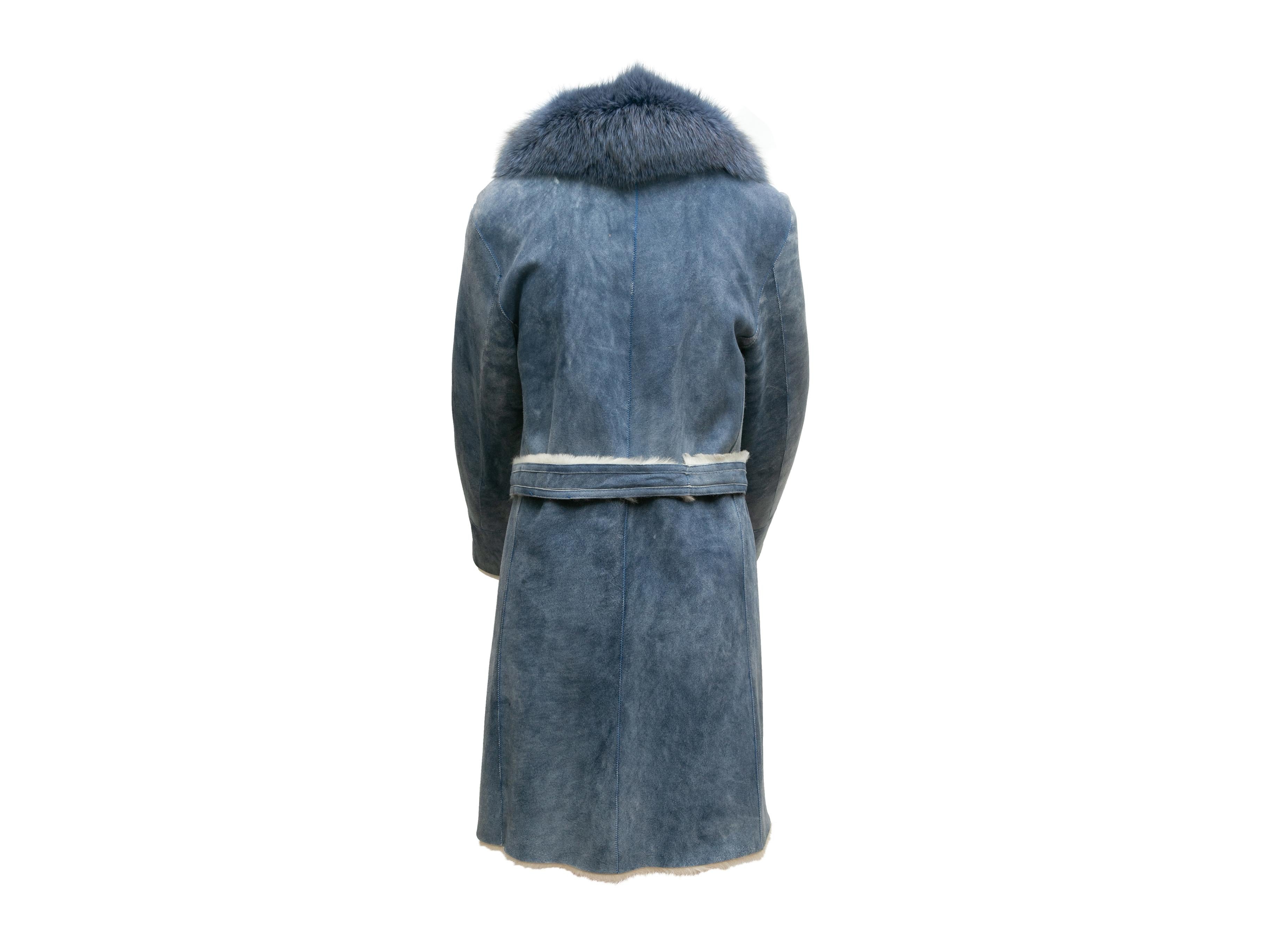 Toscana Reversible Blue & White Shearling & Fox Fur Coat In Good Condition In New York, NY