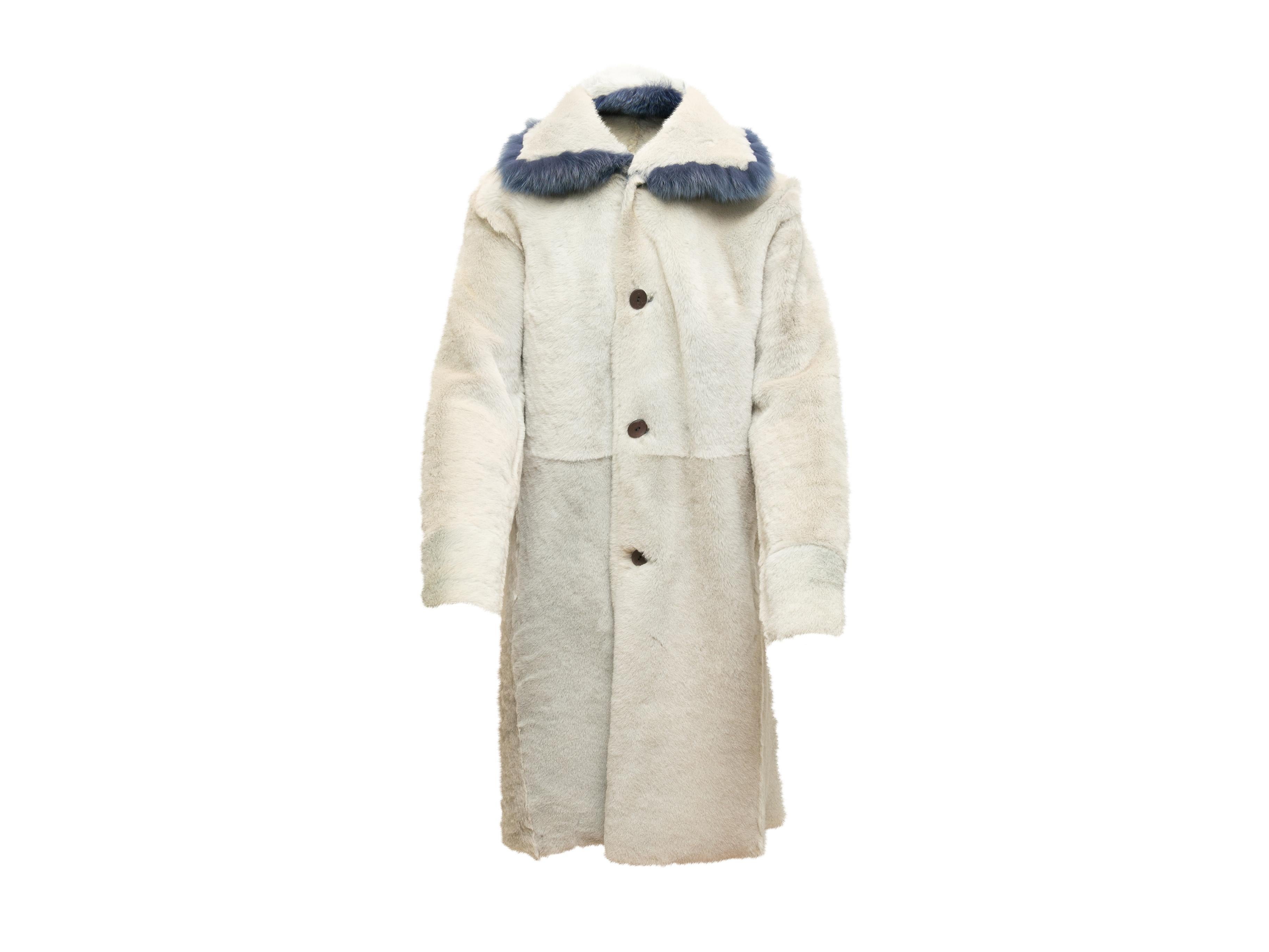 Women's Toscana Reversible Blue & White Shearling & Fox Fur Coat