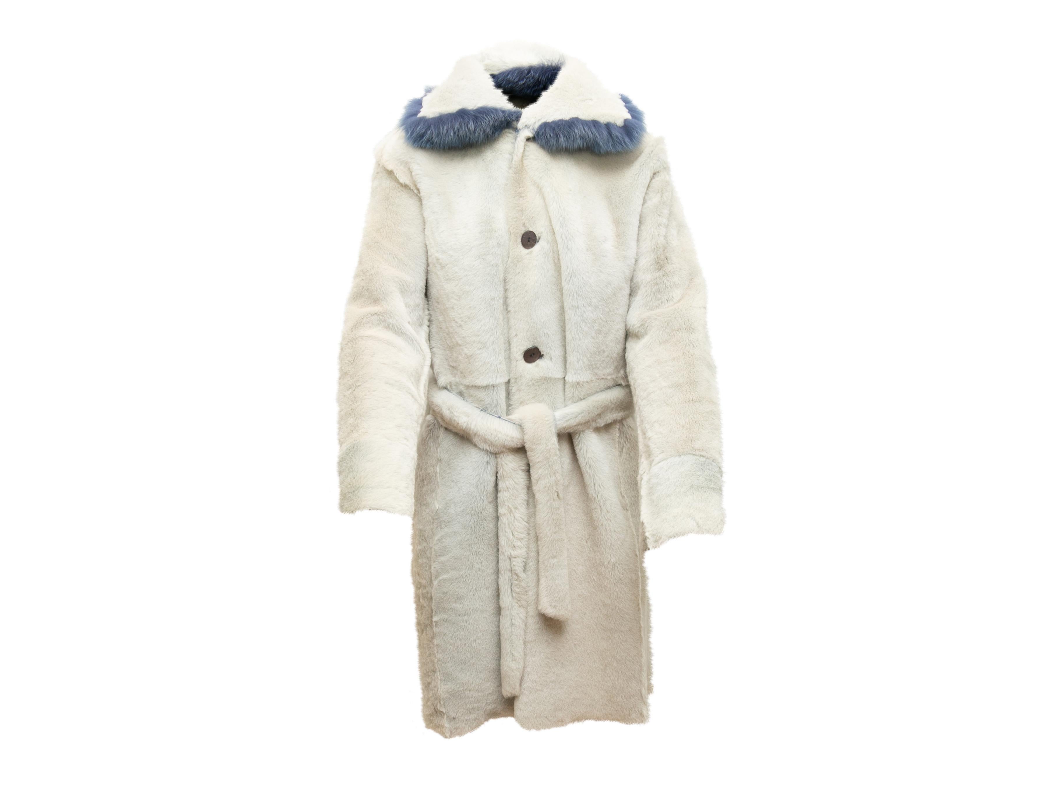 Toscana Reversible Blue & White Shearling & Fox Fur Coat 3