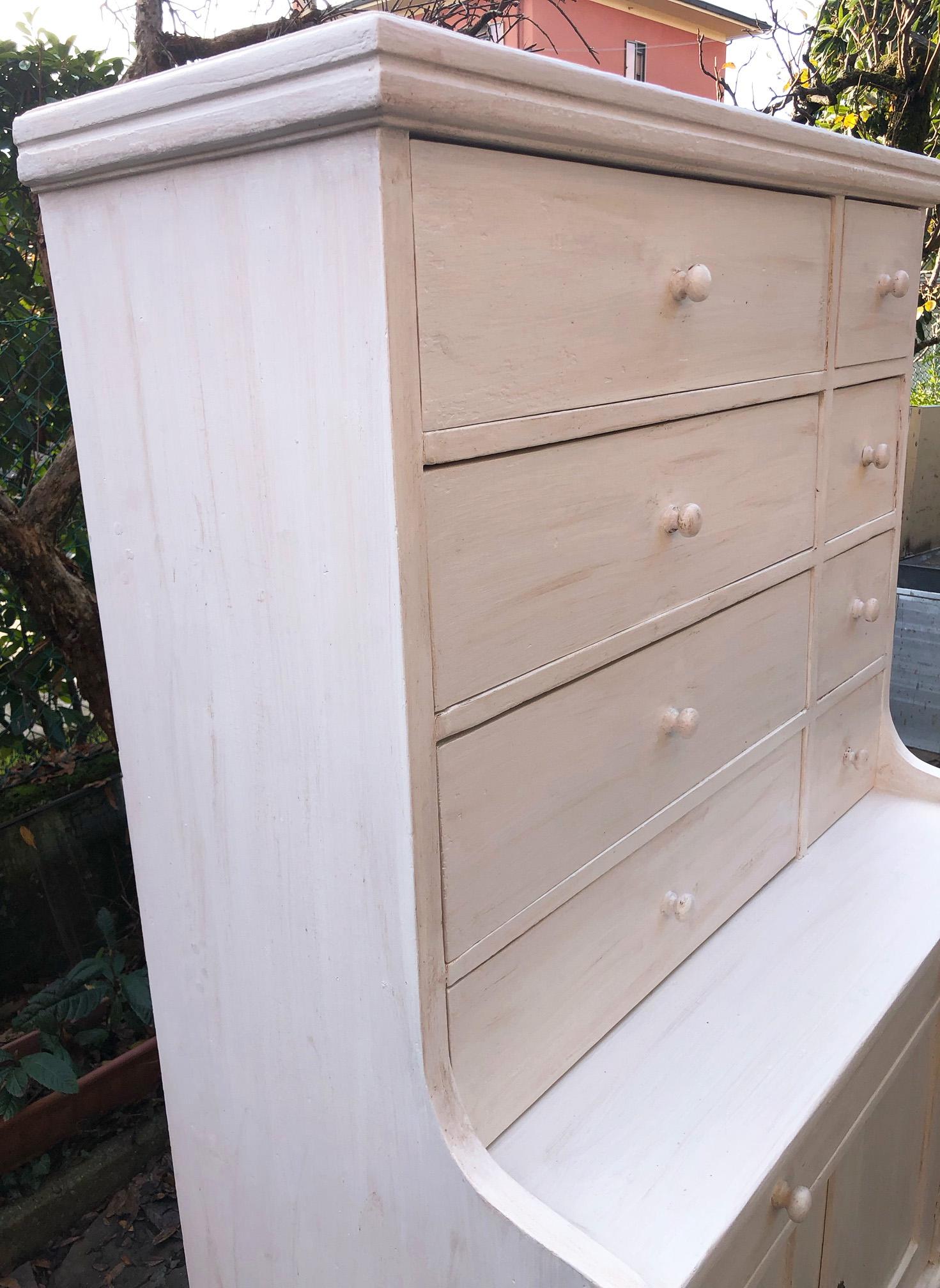 Toscana Sideboard, Antiqued White Colour, with 9 Drawers and Two Doors For Sale 2