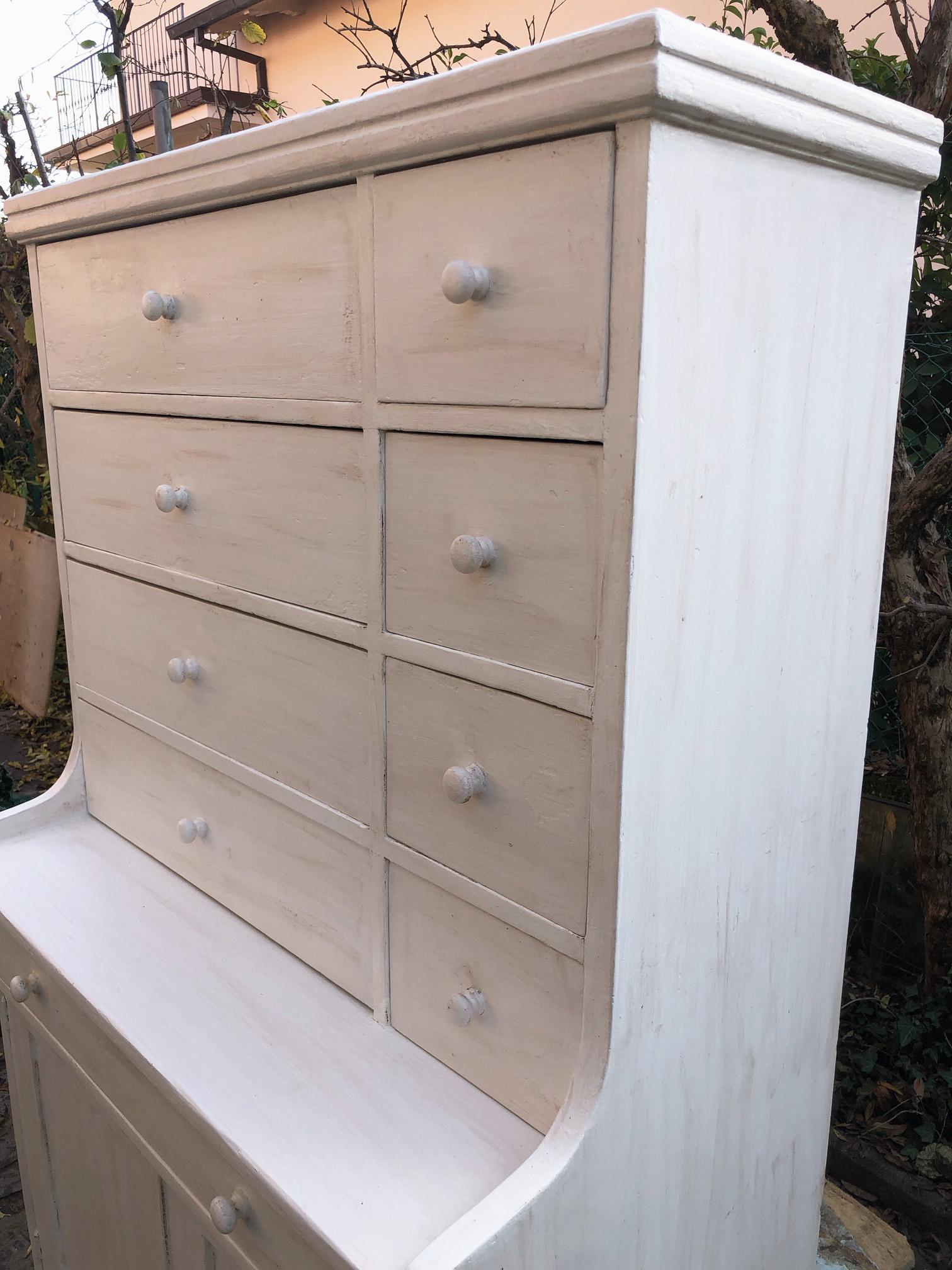20th Century Toscana Sideboard, Antiqued White Colour, with 9 Drawers and Two Doors For Sale