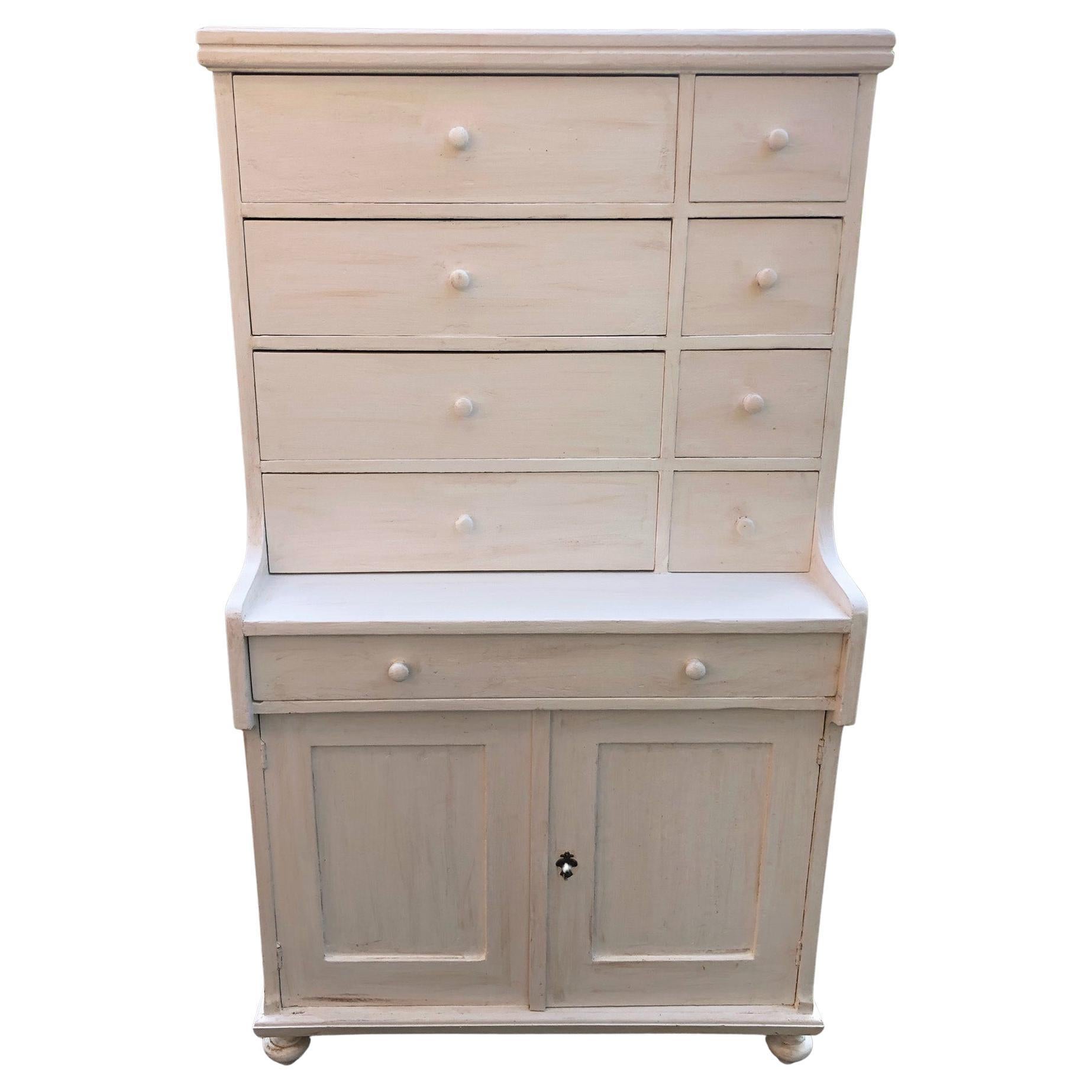 Toscana Sideboard, Antiqued White Colour, with 9 Drawers and Two Doors