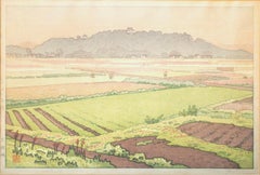 "Green Farming" Japanese Landscape Woodblock Print