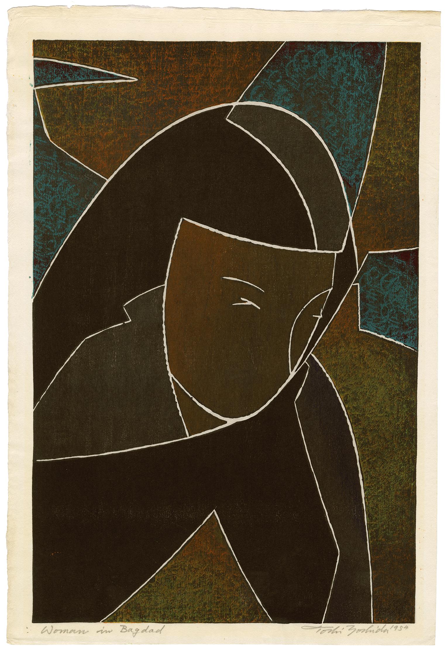 'Woman In Bagdad' — 1950s Japanese Sôsaku-hanga Signed Woodblock Print
