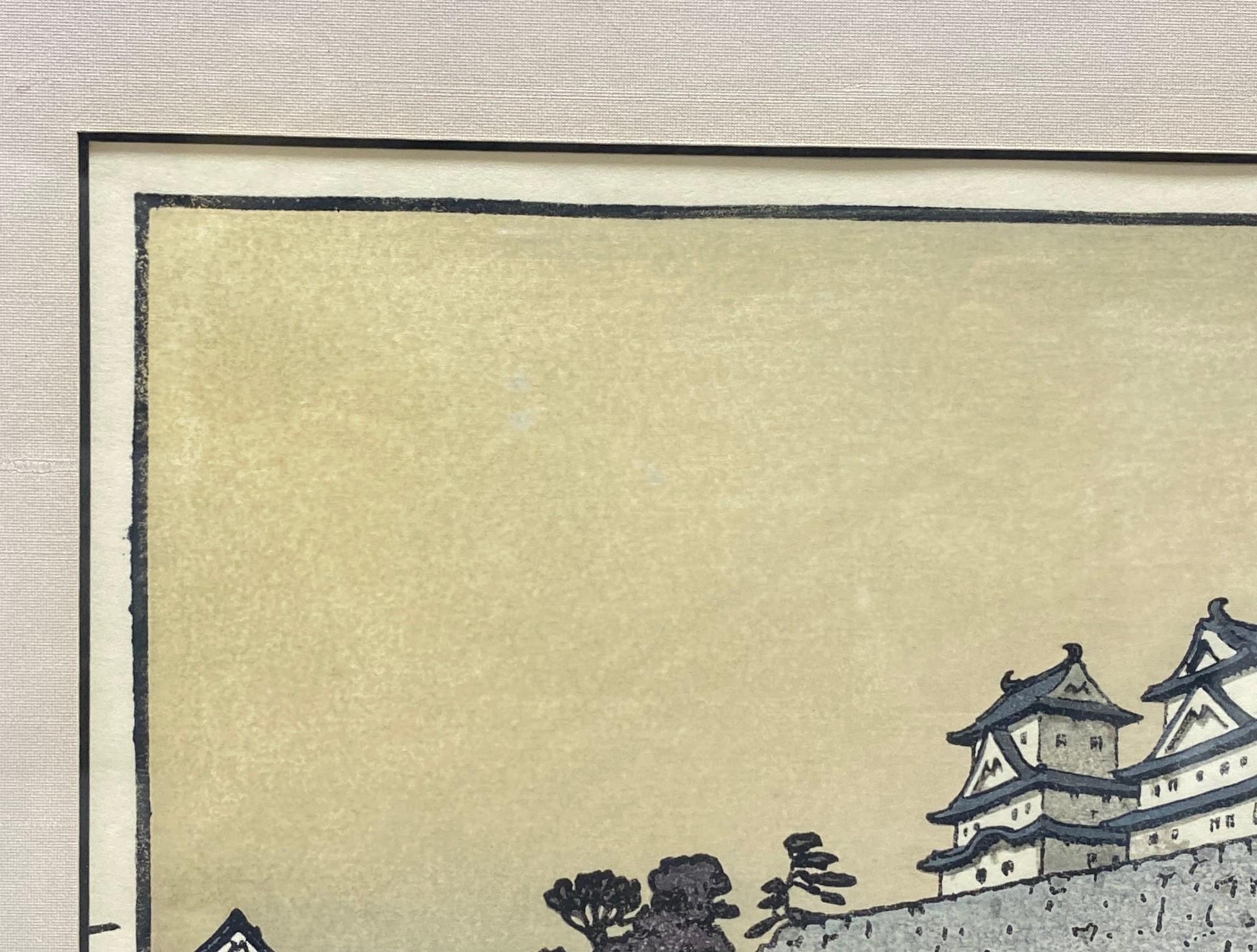 Toshi Yoshida Signierter japanischer Showa-Holzschnitt mit Oshiro-Casteldruck in Himeji im Angebot 4
