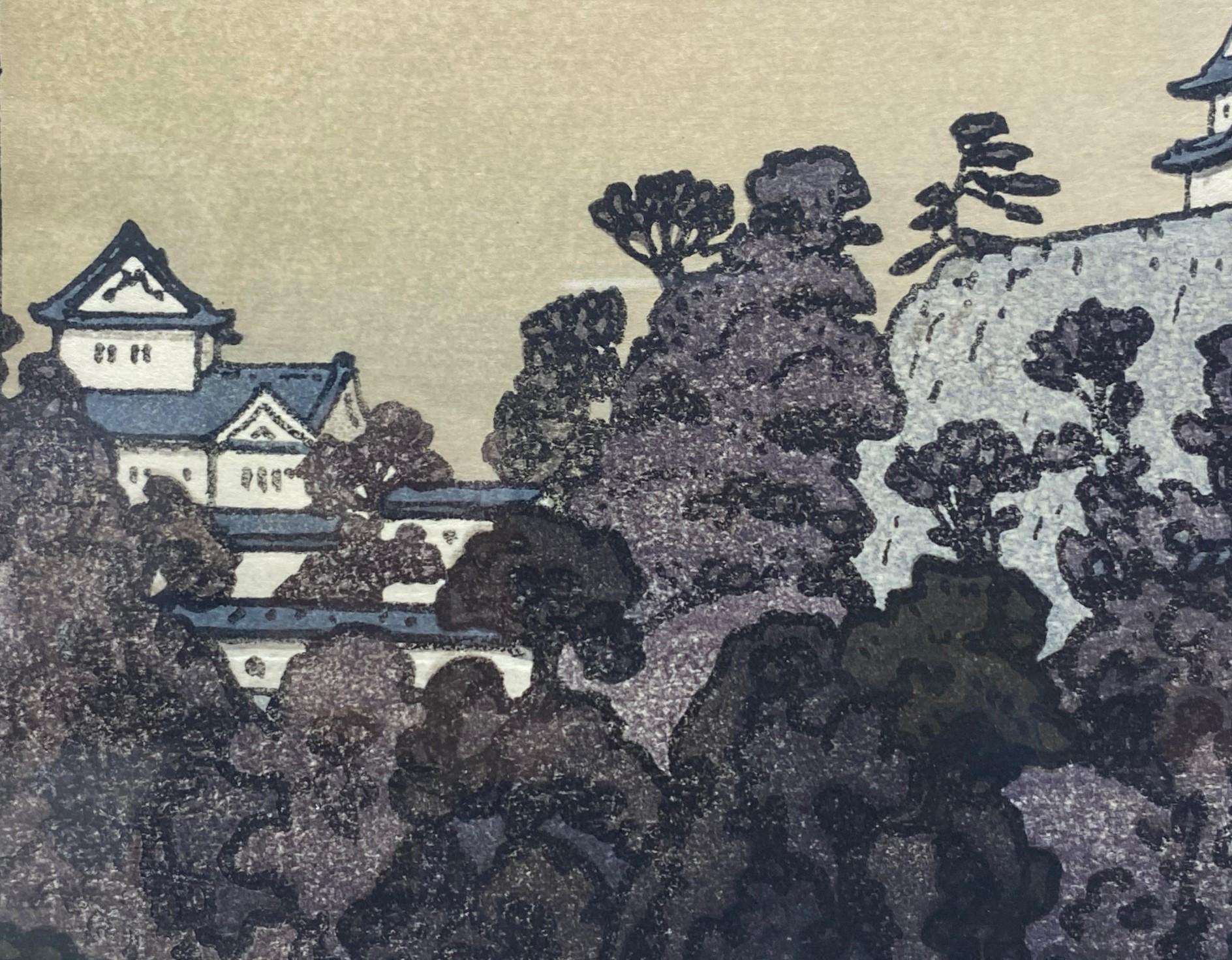 Toshi Yoshida Signierter japanischer Showa-Holzschnitt mit Oshiro-Casteldruck in Himeji im Angebot 1