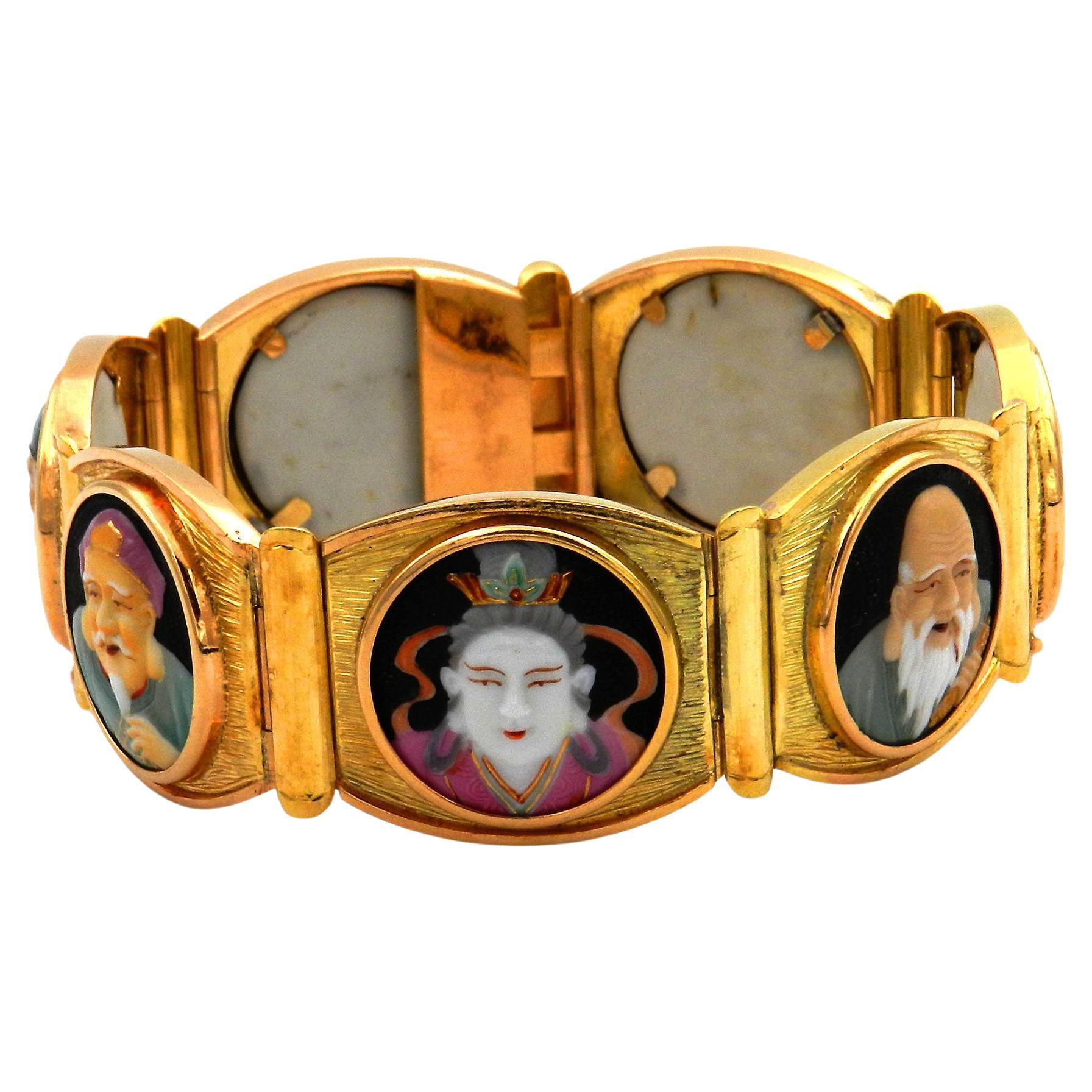Toshikane 7 dioses de la suerte Pulsera de porcelana de oro de 18 quilates Arita Japón circa 1950 en Bueno Estado en Goettingen, DE