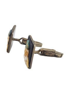 Toshikane Japan Silver Fortune God Jurajin Cufflinks Porcelain #14792