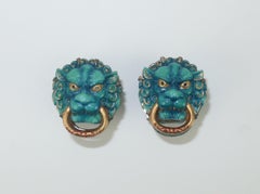 Toshikane Japanese Porcelain & Silver Foo Dog Cufflinks, 1950's
