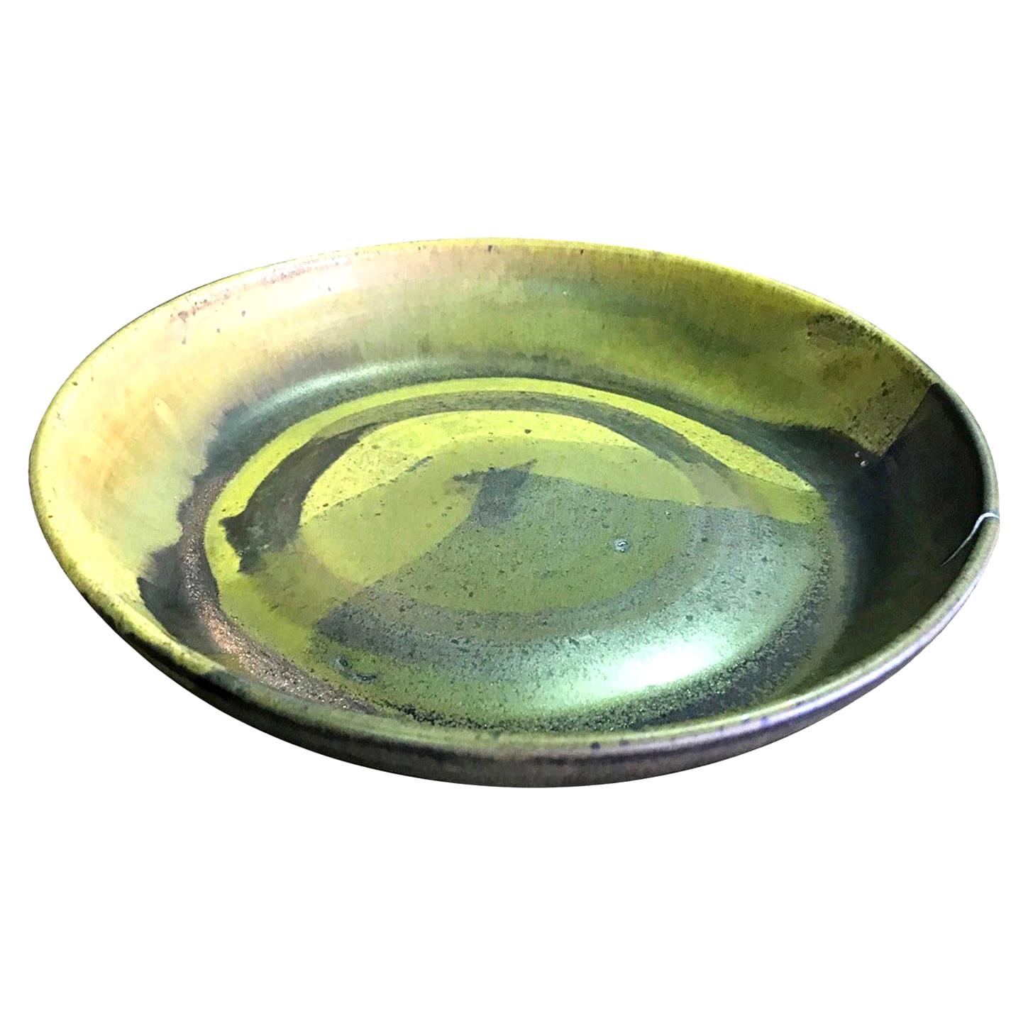 Toshiko Takaezu Signed Mid-Century Modern Japanese Glazed Ceramic Pottery Bowl