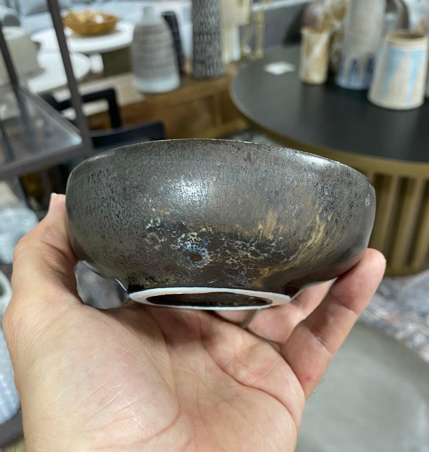 Toshiko Takaezu Signed Mid-Century Moden Glazed Ceramic Pottery Chawan Tea Bowl 10