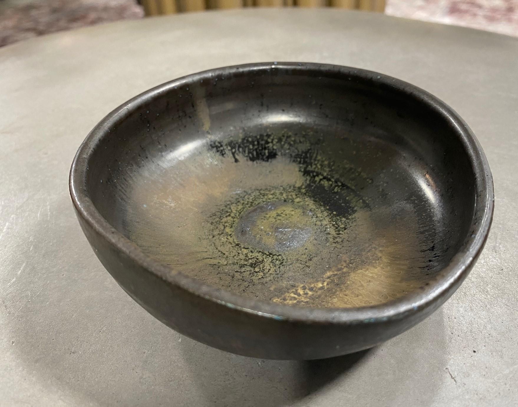 Toshiko Takaezu Signed Mid-Century Moden Glazed Ceramic Pottery Chawan Tea Bowl 1