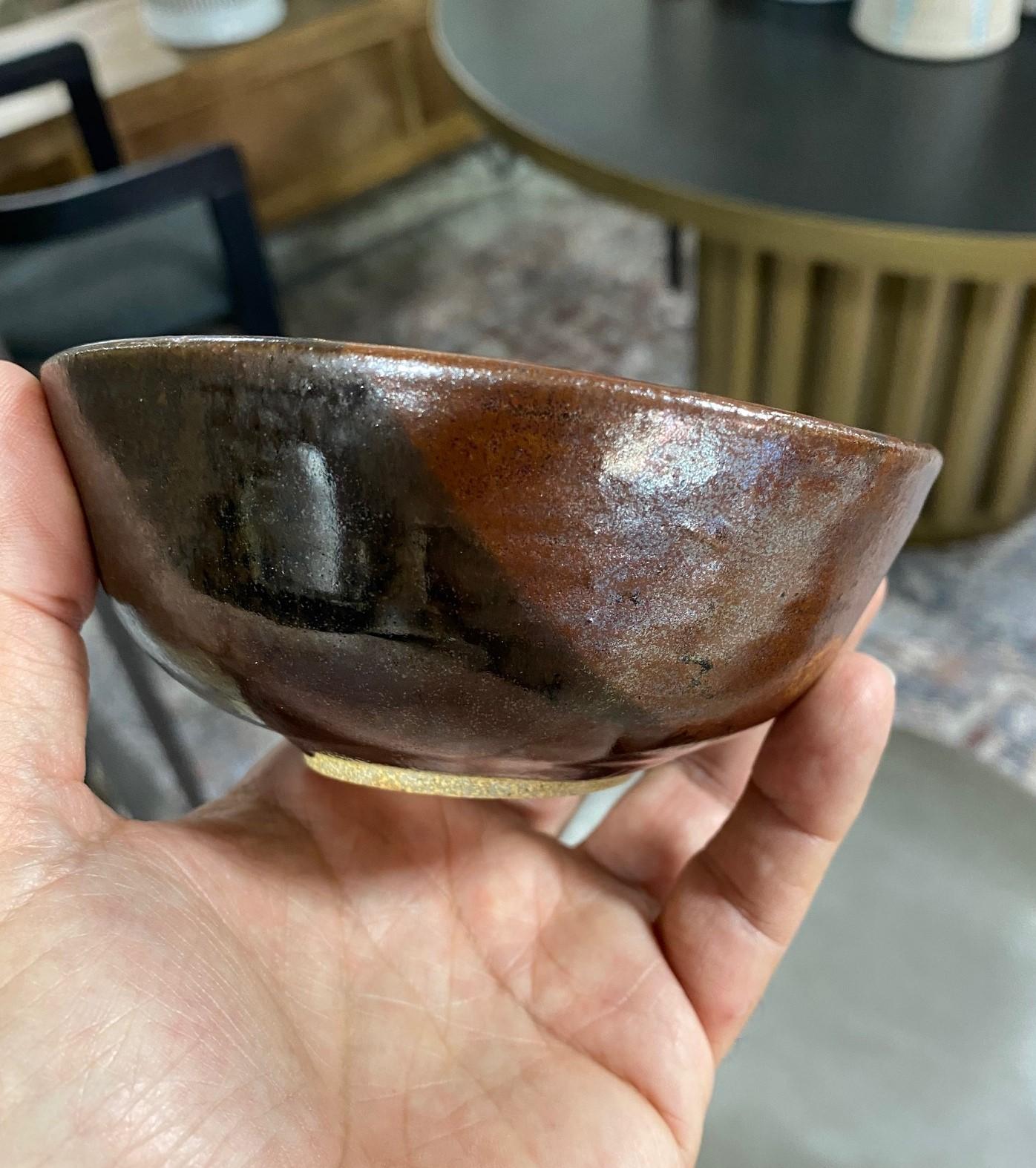 Toshiko Takaezu Signed Mid-Century Modern Glazed Ceramic Pottery Chawan Tea Bowl 10