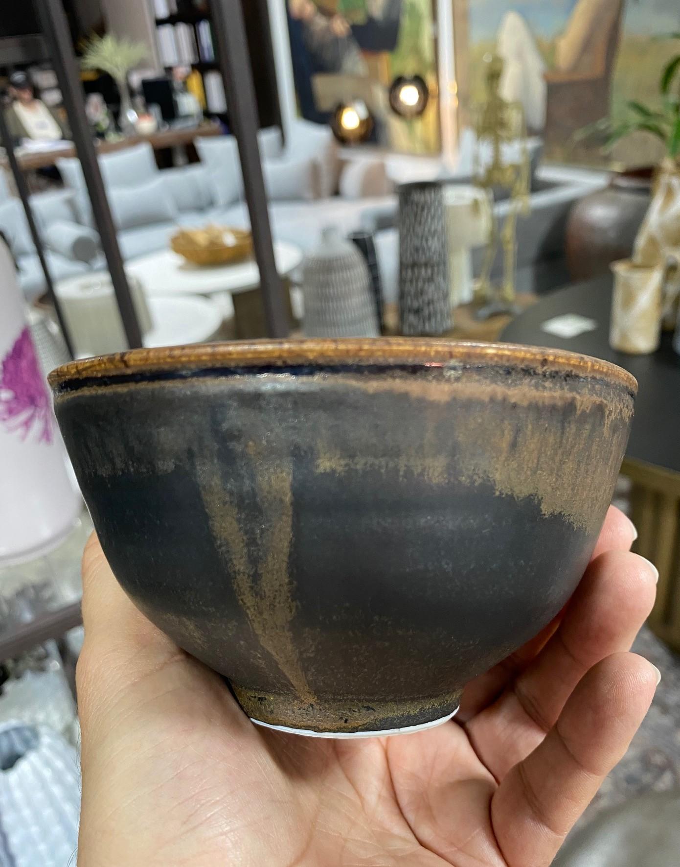 Toshiko Takaezu Signed Mid-Century Modern Glazed Ceramic Pottery Chawan Tea Bowl 9