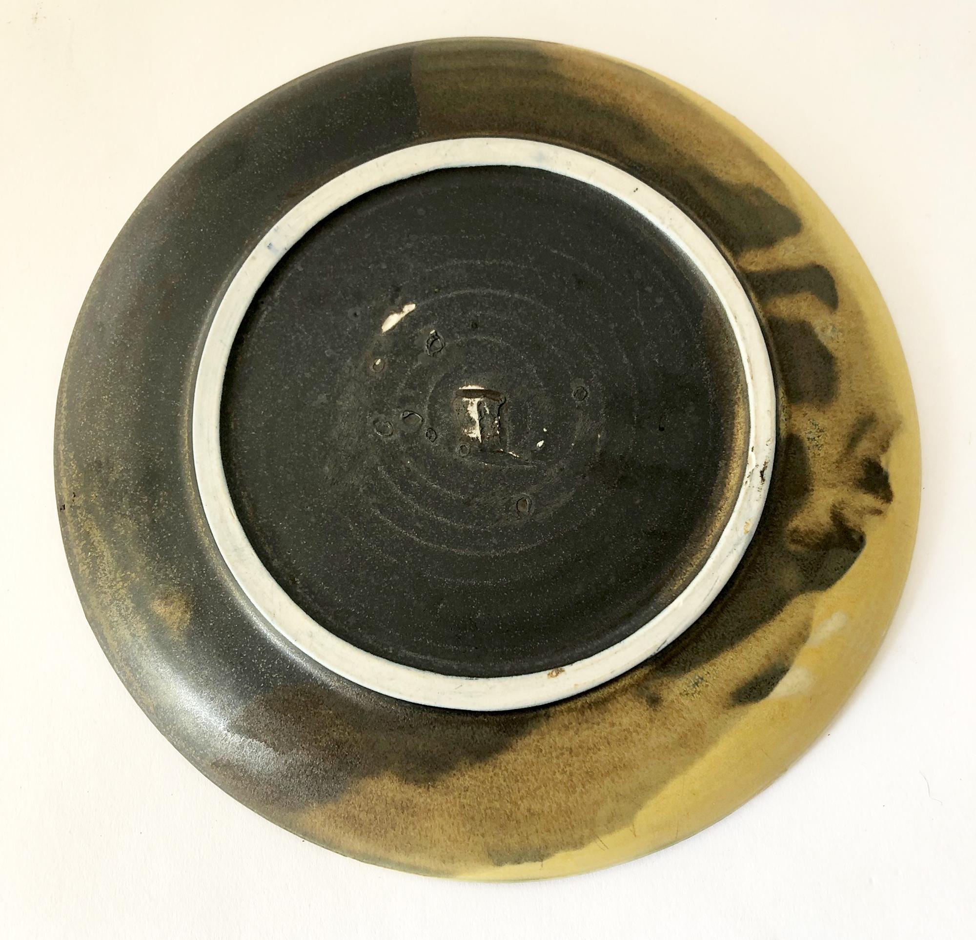 American Toshiko Takaezu Stoneware Splash Abstract Glazed Pottery Plate
