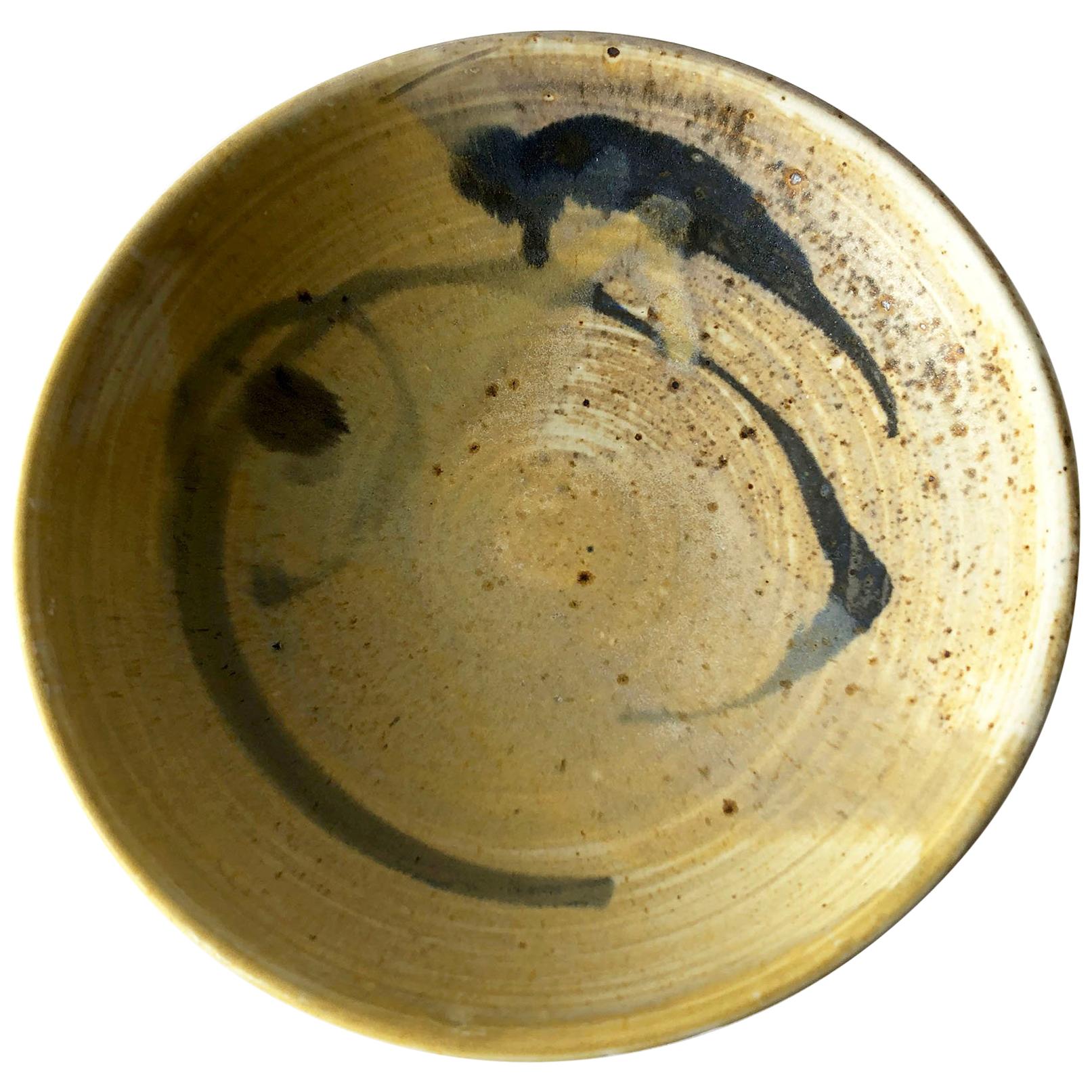 Toshiko Takaezu Studio Pottery Low Bowl with Abstract Design