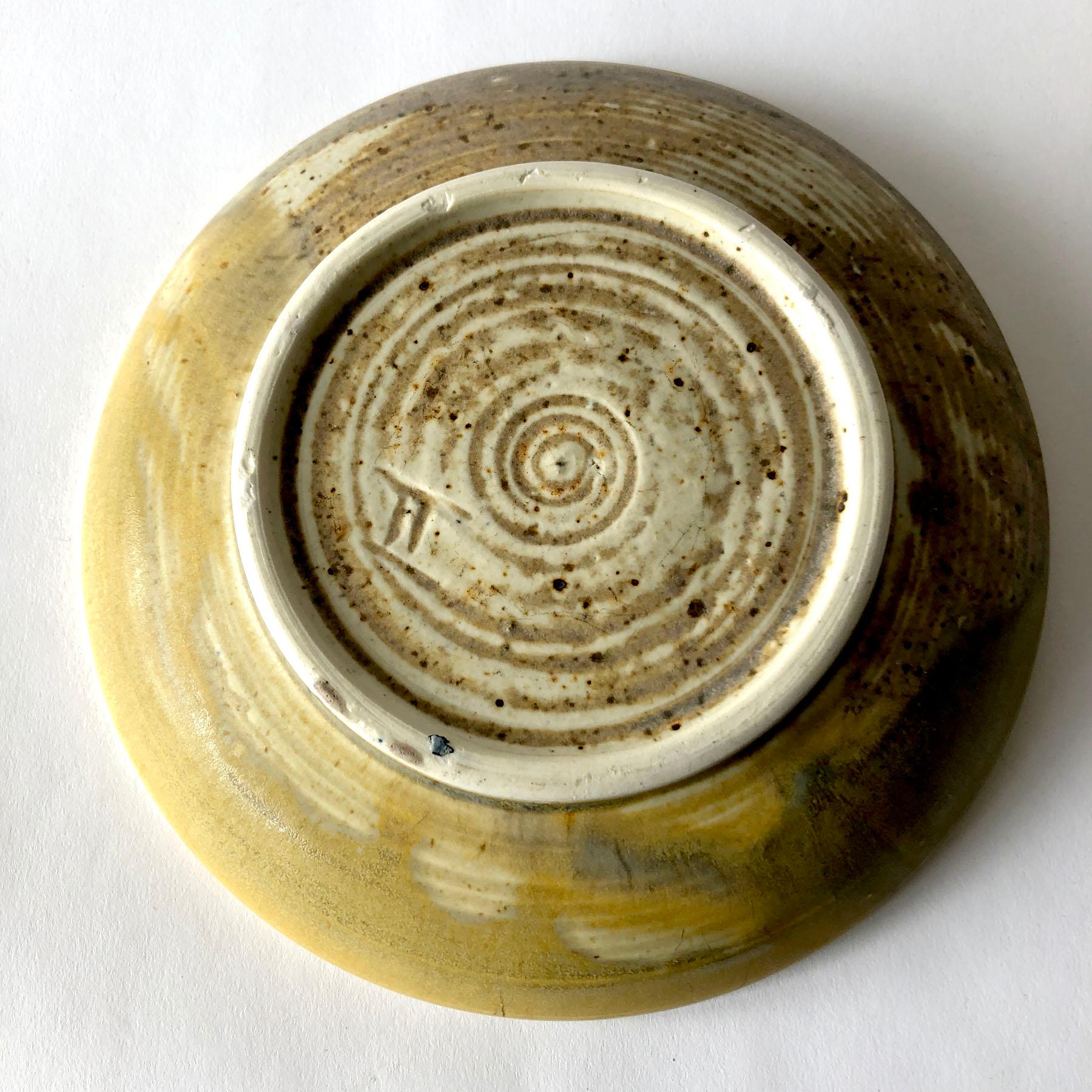 Glazed Toshiko Takaezu Studio Pottery Low Bowl with Abstract Design
