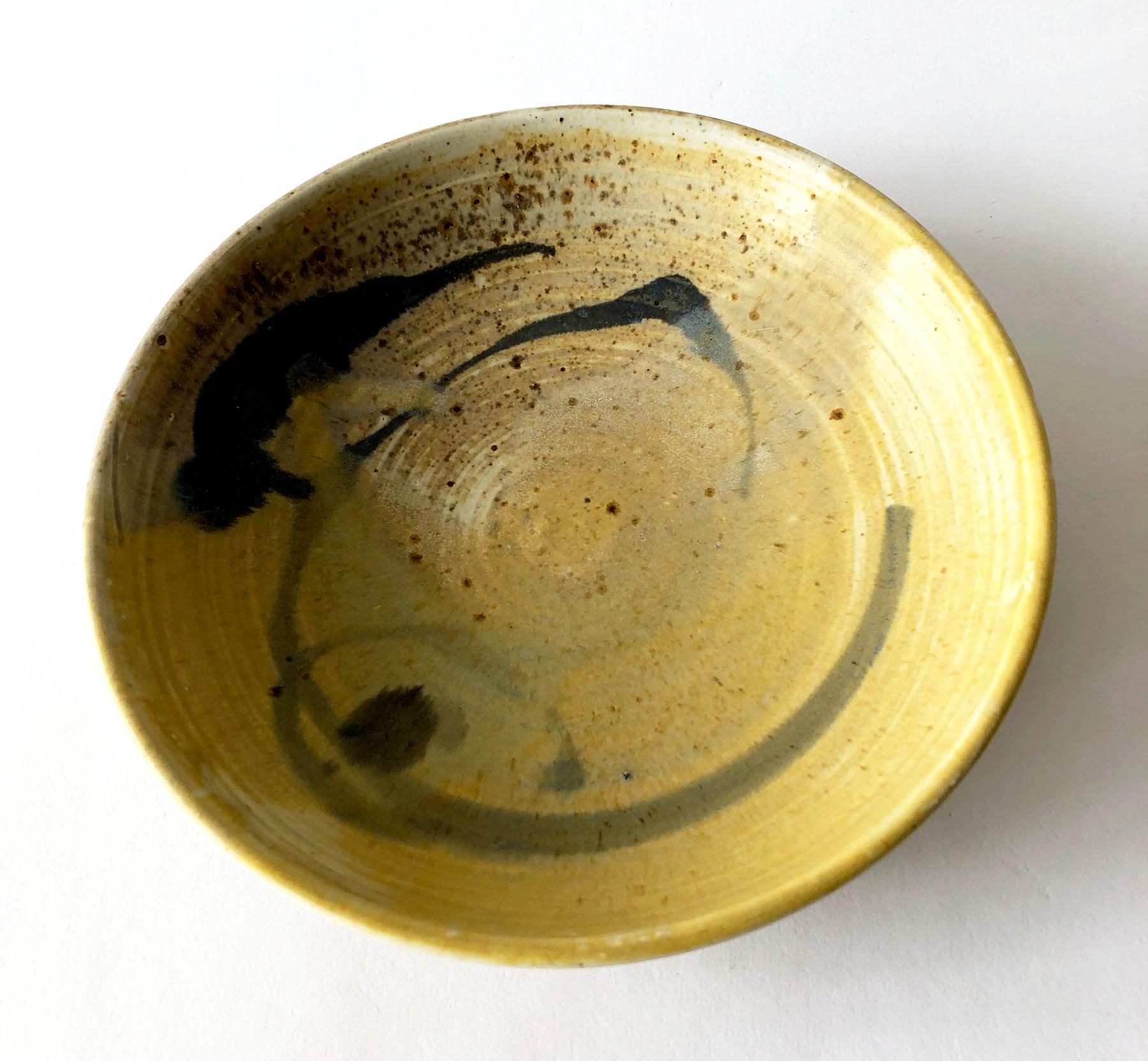 Mid-Century Modern Toshiko Takaezu Studio Pottery Low Bowl with Abstract Design
