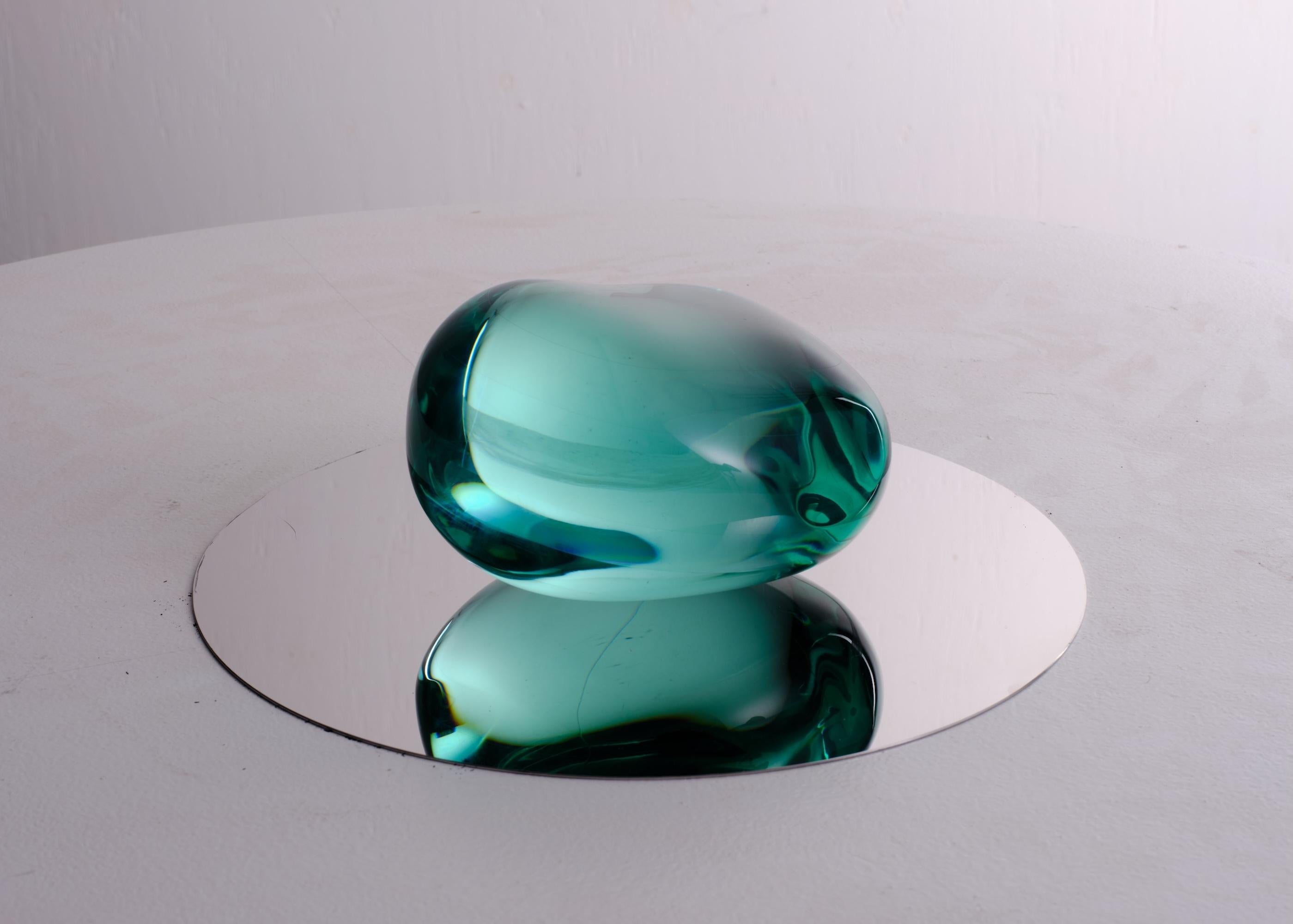 F.250901 is a glass sculpture from the series “Form” by Japanese contemporary artist Toshio Iezumi, dimensions are 9 × 17 × 15 cm (3.5 × 6.7 × 5.9 in). The sculpture is signed and numbered, it is part of a limited edition of 12 editions and 4