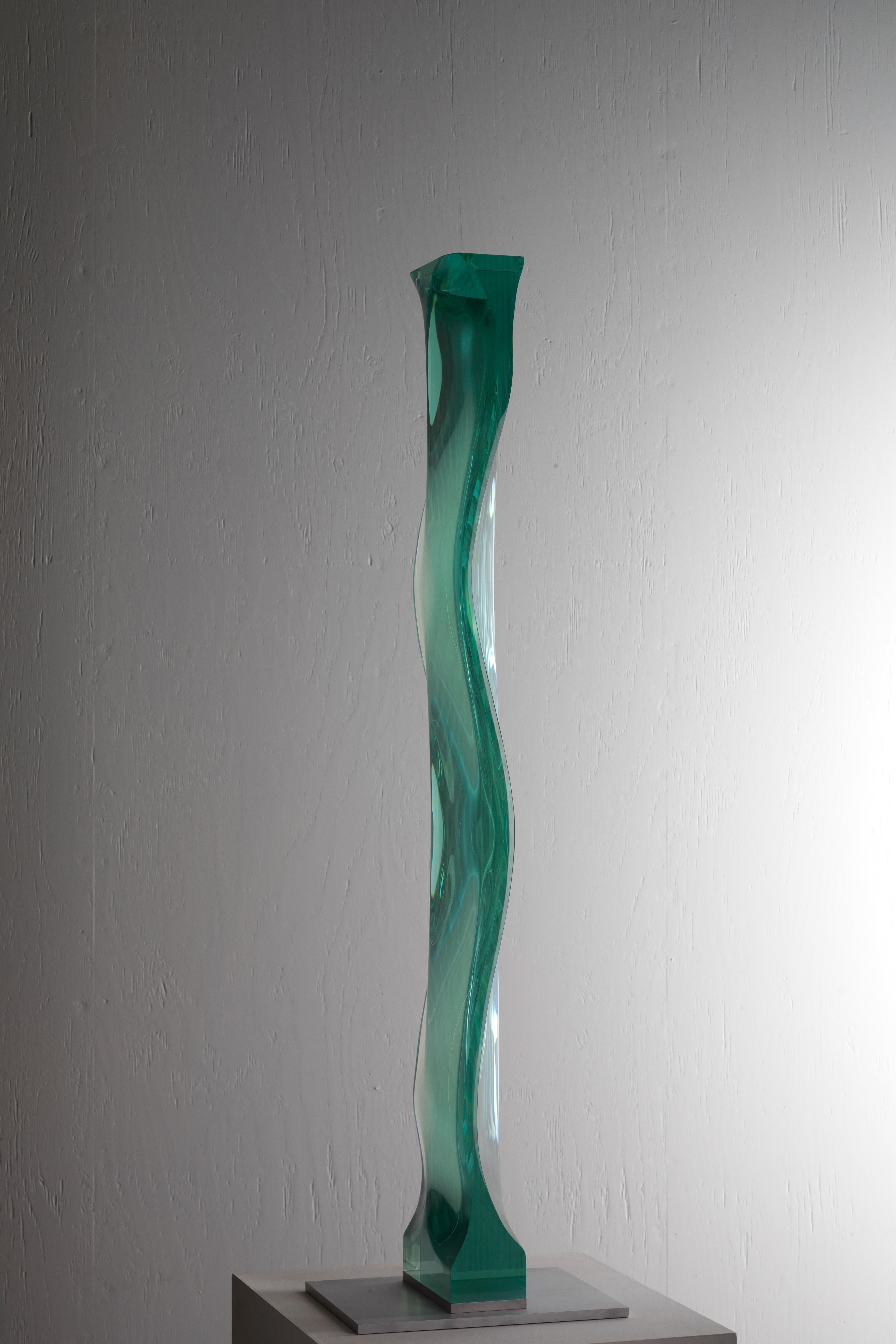 M.080601 by Toshio Iezumi - Glass sculpture, green, abstract, column For Sale 10
