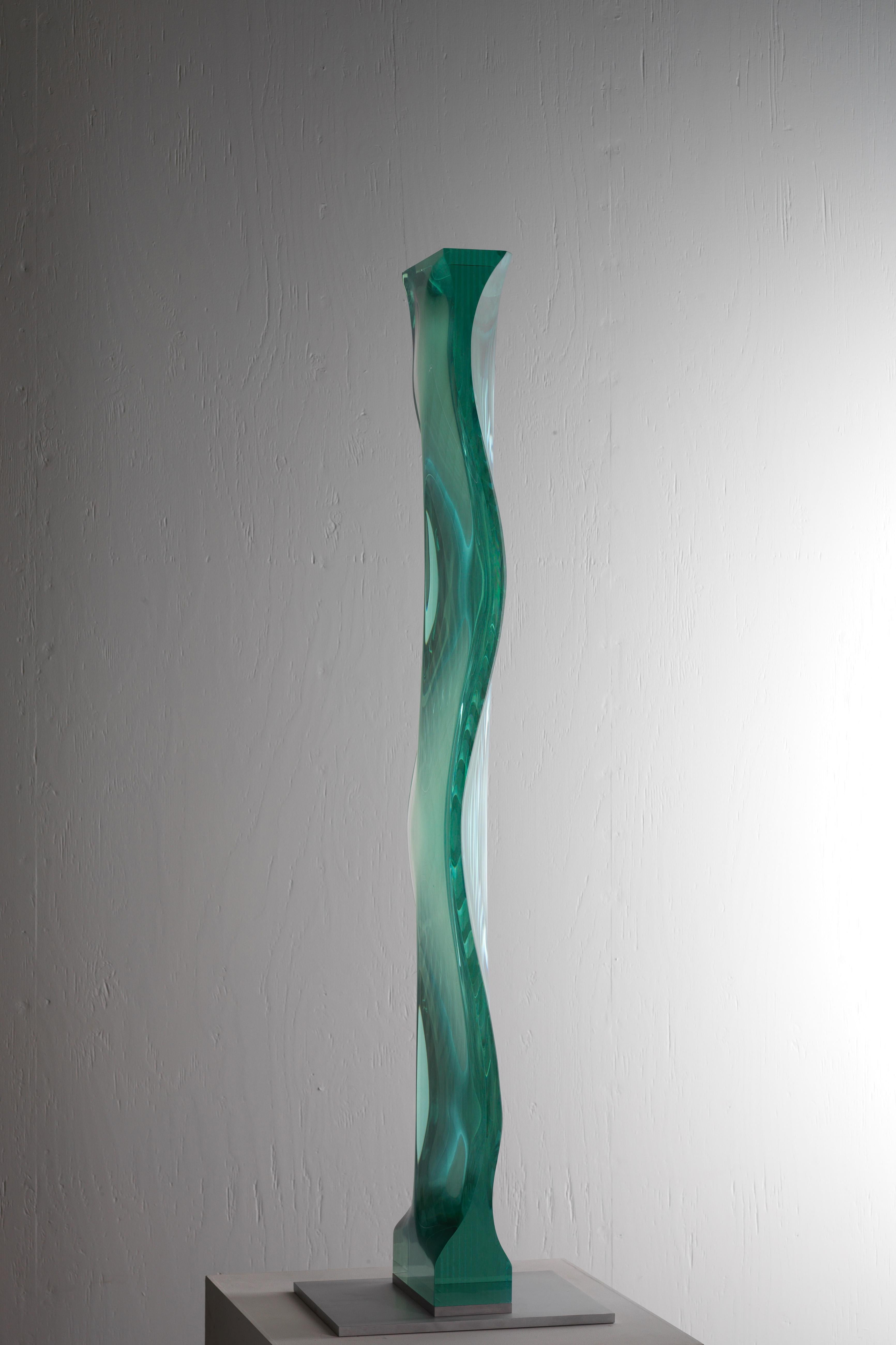 M.080601 by Toshio Iezumi - Glass sculpture, green, abstract, column For Sale 11