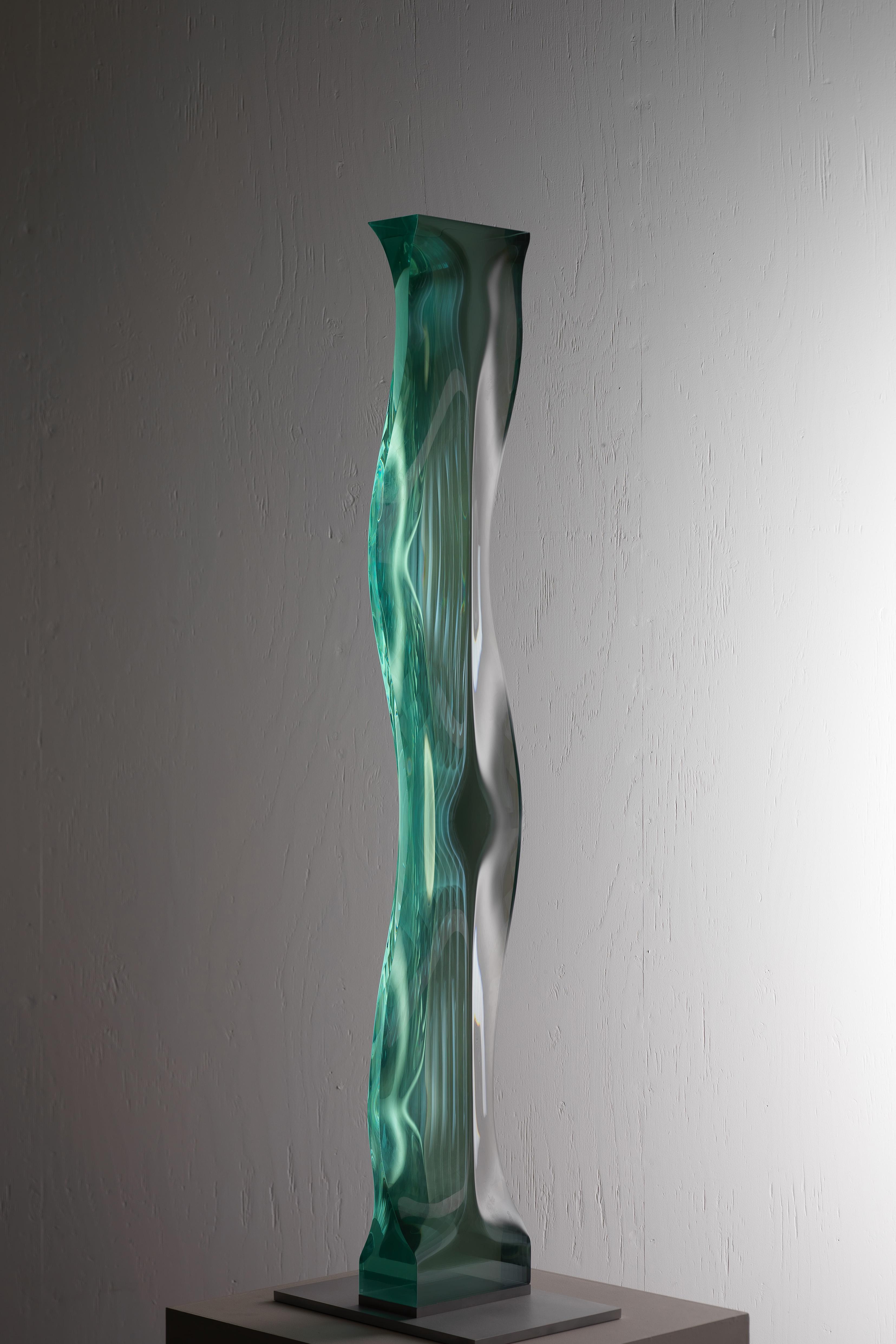 M.080601 by Toshio Iezumi - Glass sculpture, green, abstract, column