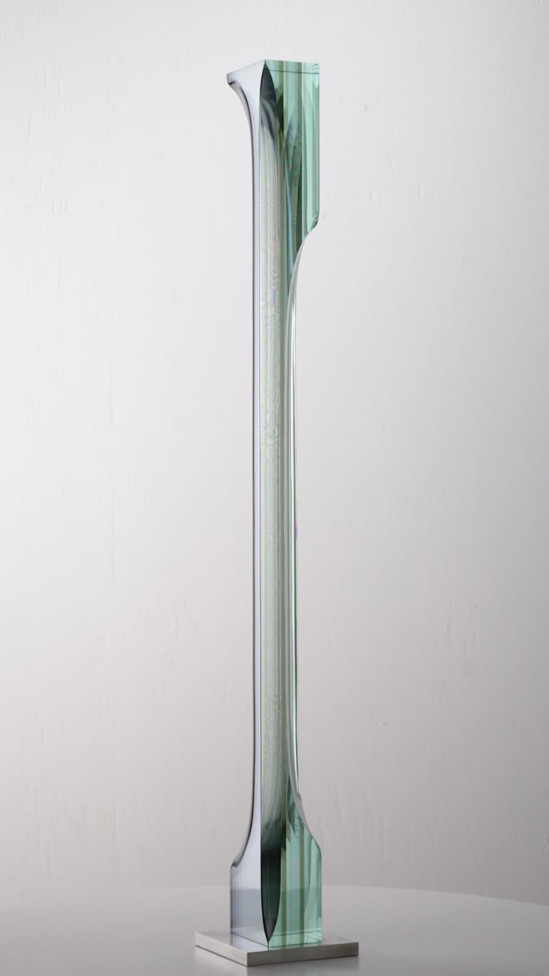 M.140801 by Toshio Iezumi - Contemporary glass sculpture, green, abstract For Sale 5