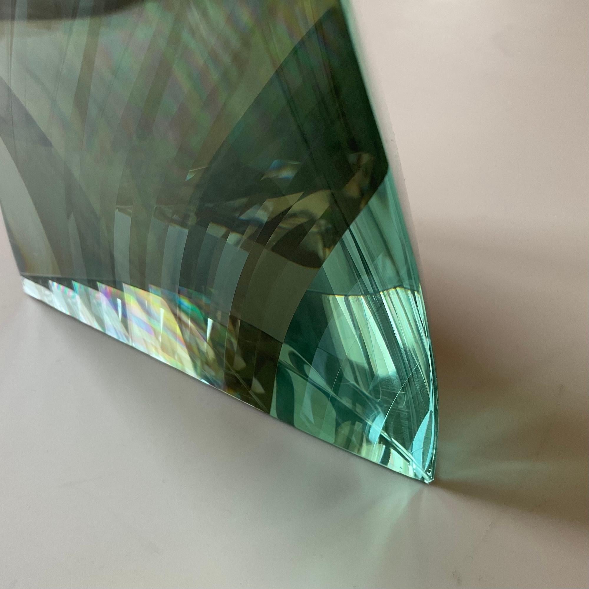 M.160303 by Toshio Iezumi - Glass vertical abstract sculpture, blue, half mirror 9