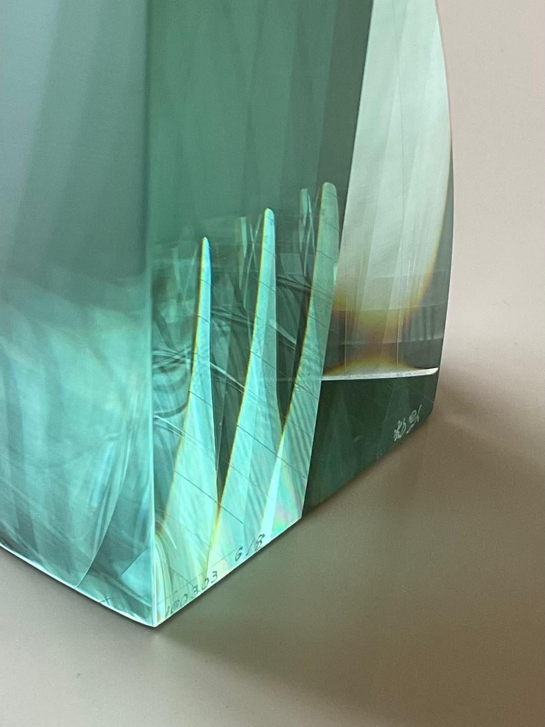 M.160303 by Toshio Iezumi - Glass vertical abstract sculpture, blue, half mirror 10