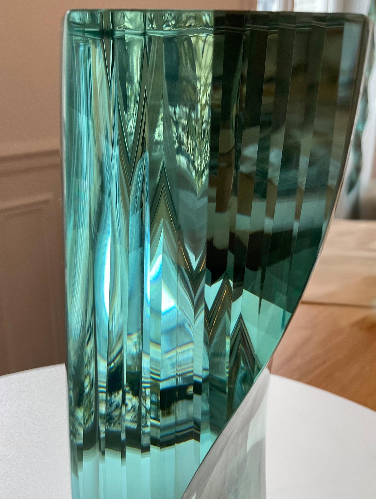 M.160303 by Toshio Iezumi - Glass vertical abstract sculpture, blue, half mirror 6