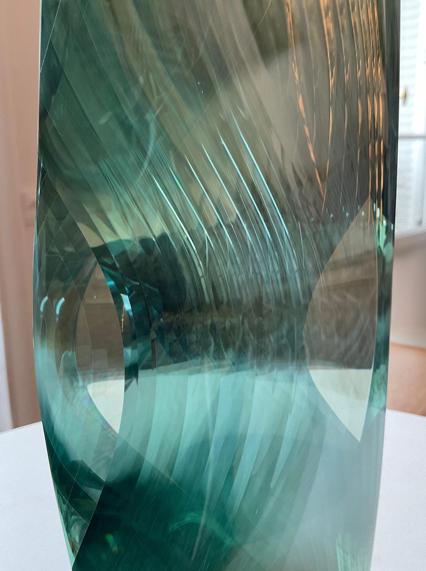 M.160303 by Toshio Iezumi - Glass vertical abstract sculpture, blue, half mirror 8
