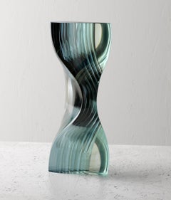 M.160303 by Toshio Iezumi - Glass vertical abstract sculpture, blue, half mirror