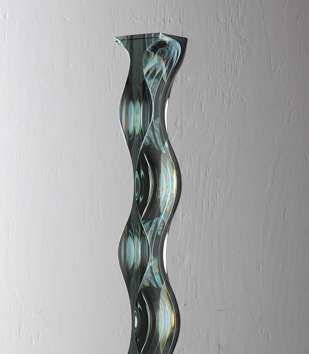 M.180601 de Toshio Iezumi - Escultura contemporánea de vidrio, verde, abstracta, fluida en venta 1